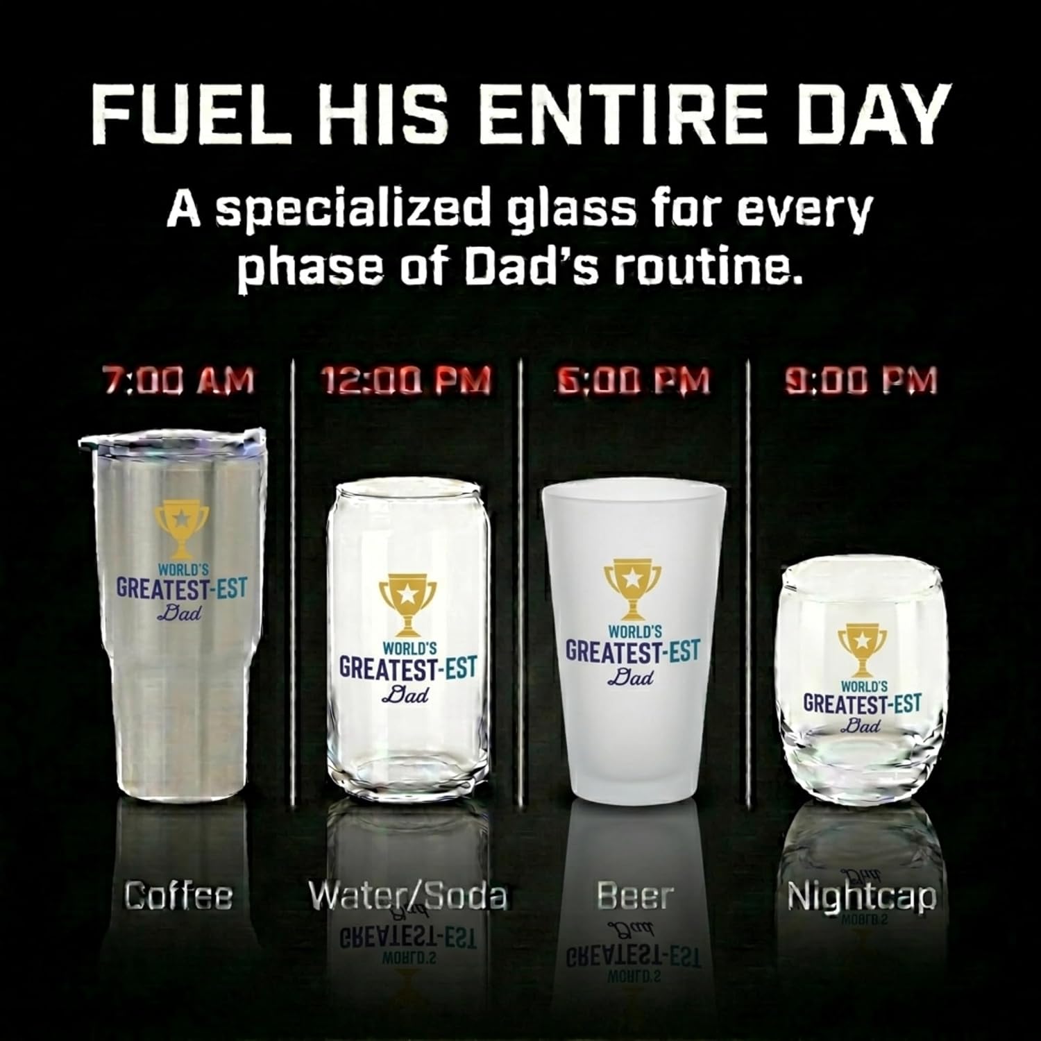 Greatest Dad Beer Can Glass Set – Funny Father’s Day Drinkware Gift