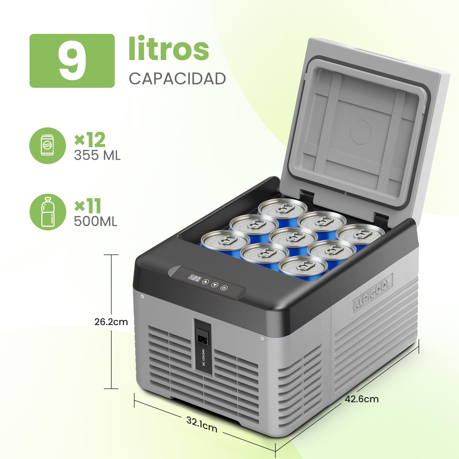 Alpicool Portátil Coche Frigoríficos 9L, Nuevo 2026 de CL9 Nevera Portátil Eléctrica 12V /24V DC, Mini Nevera de Coche 20°C a -20°C, Nevera Compresor para Hogar, Camping, Viajes, Automóvil, Gris
