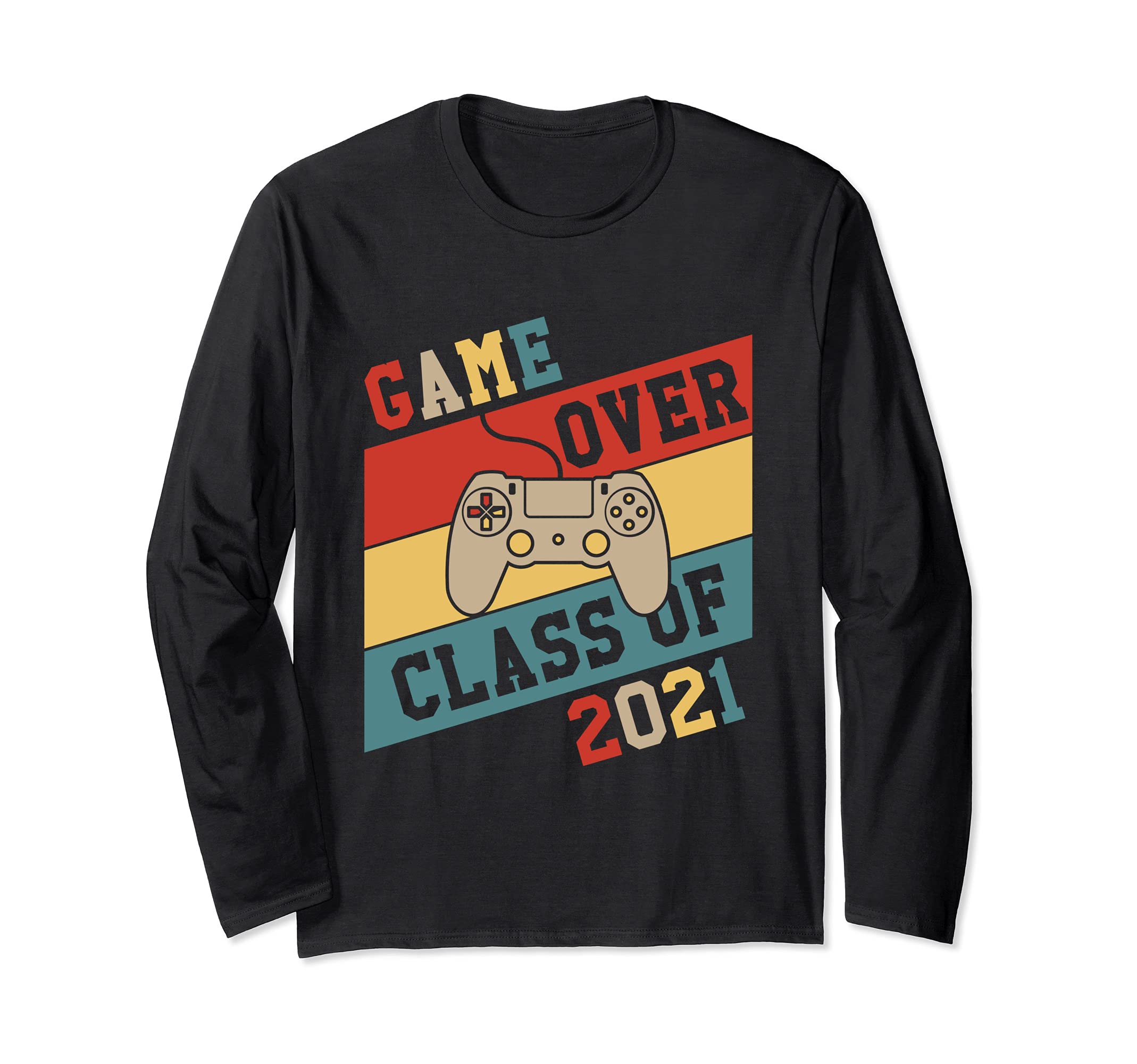 Game Over Class of 2021 Graduate Retro Graduation Video Game Long Sleeve T-Shirt, Black