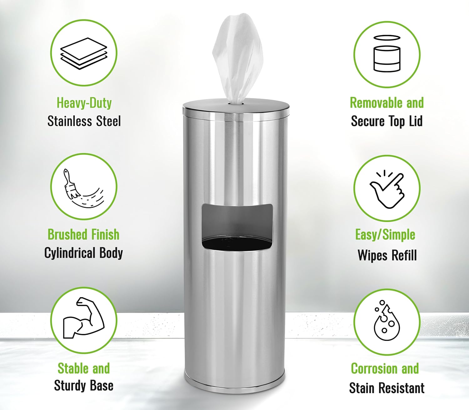 Stainless Steel Floor-Standing Wet Wipe Dispenser with Trash Can