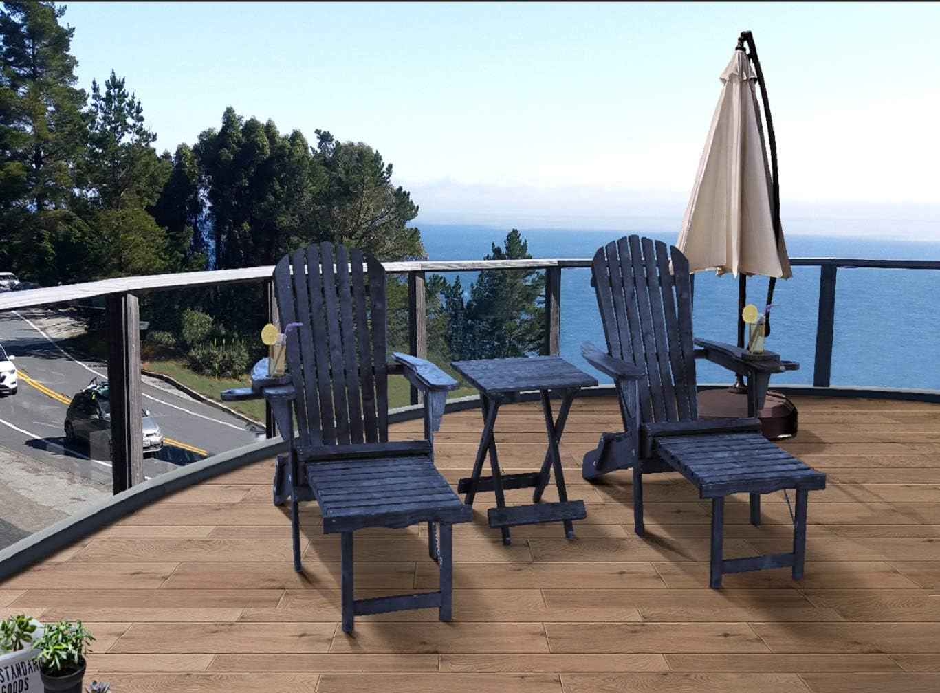 W Home SW2005NV-CL2 Chairs Adirondack Chaise Lounge Set, Navy Blue : Home & Kitchen