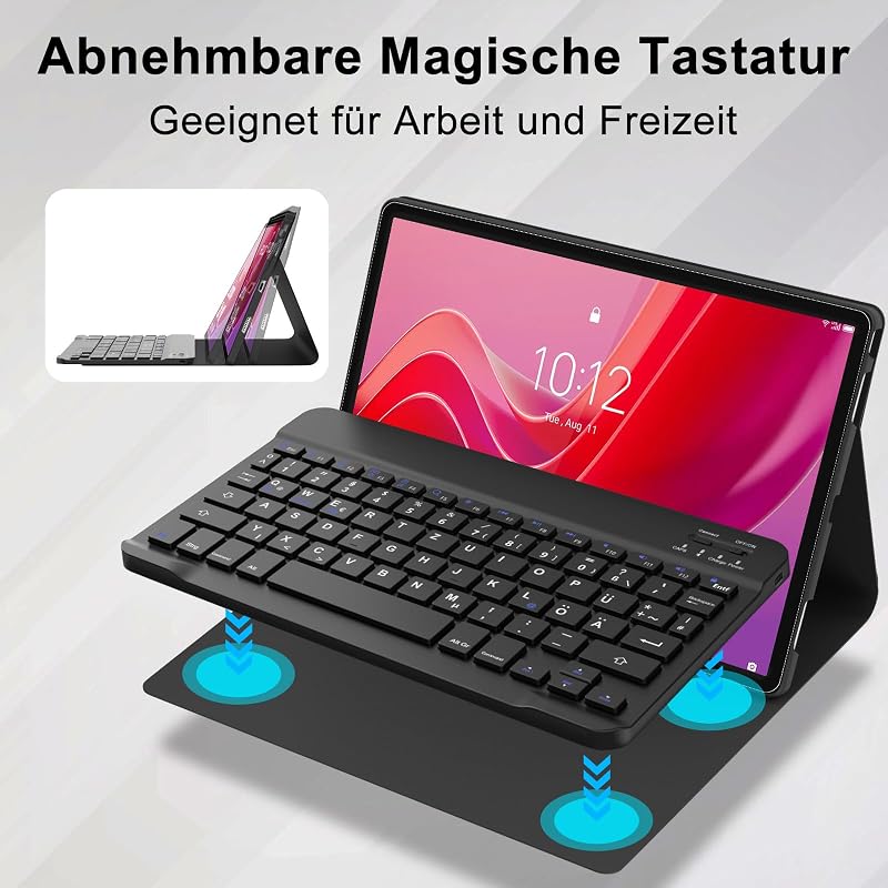 SENGBIRCH Lenovo Tab M11 2024 Bluetooth Billentyűzet Tok - Eltávolítható QWERTZ Wireless Billentyűzet, Fekete