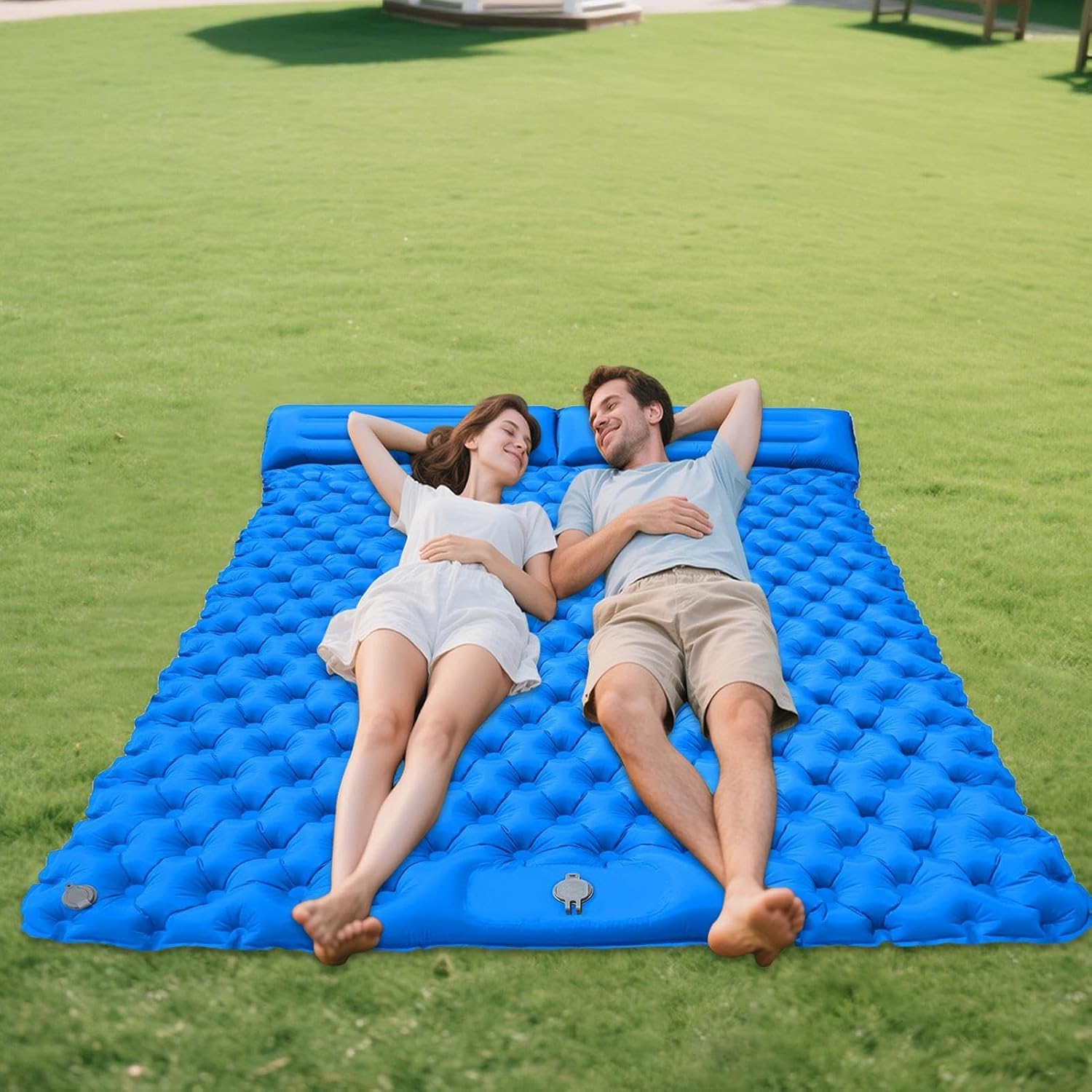 Double Sleeping Pad, Inflatable Sleeping Mat with Built in Pillow, Ultra Thick Camping Air Mattress, Portable Backpacking Bed Roll for Outdoor Tent Hiking Trekking Travel Adventure Gear