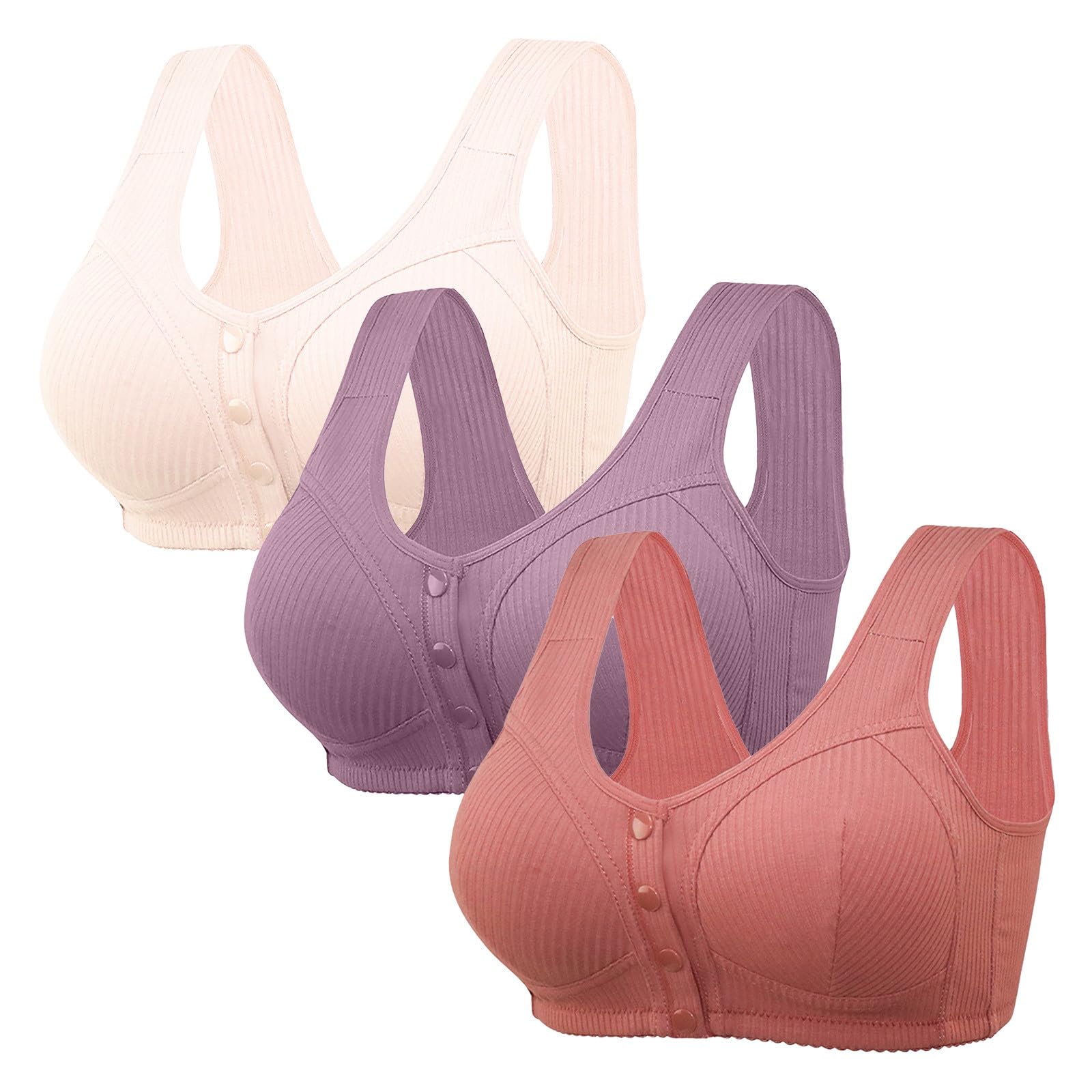 Sujetadores con botones frontales para mujer, sujetadores para mujer, tirantes anchos, cobertura completa, bralettes acanalados, sin costuras, brasier push up, brasier elástico para uso diario