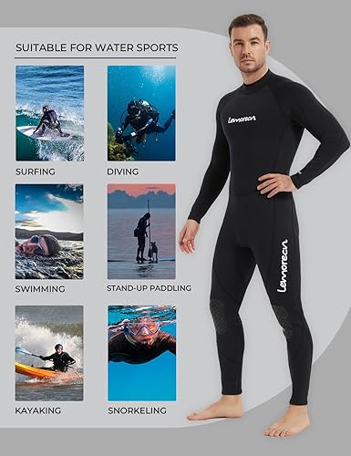 Vista 35 de Trajes de neopreno Lemorecn para hombre de 3/2 mm, traje de buceo de cuerpo entero Cremallera frontal 0.118 in