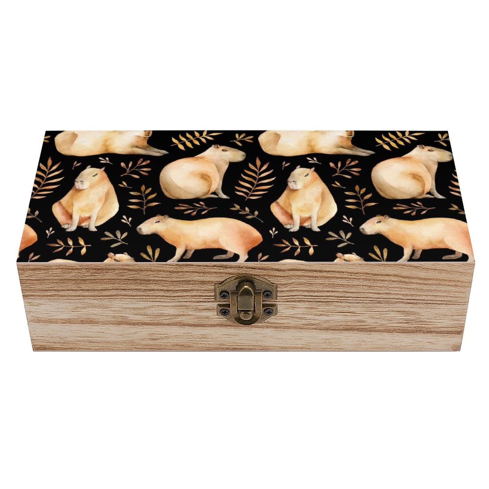Black Cartoon Capybara Wooden Storage Box With Lid Decorative Keepsake Boxes Jewelry Organizer Case Container Craft Gifts