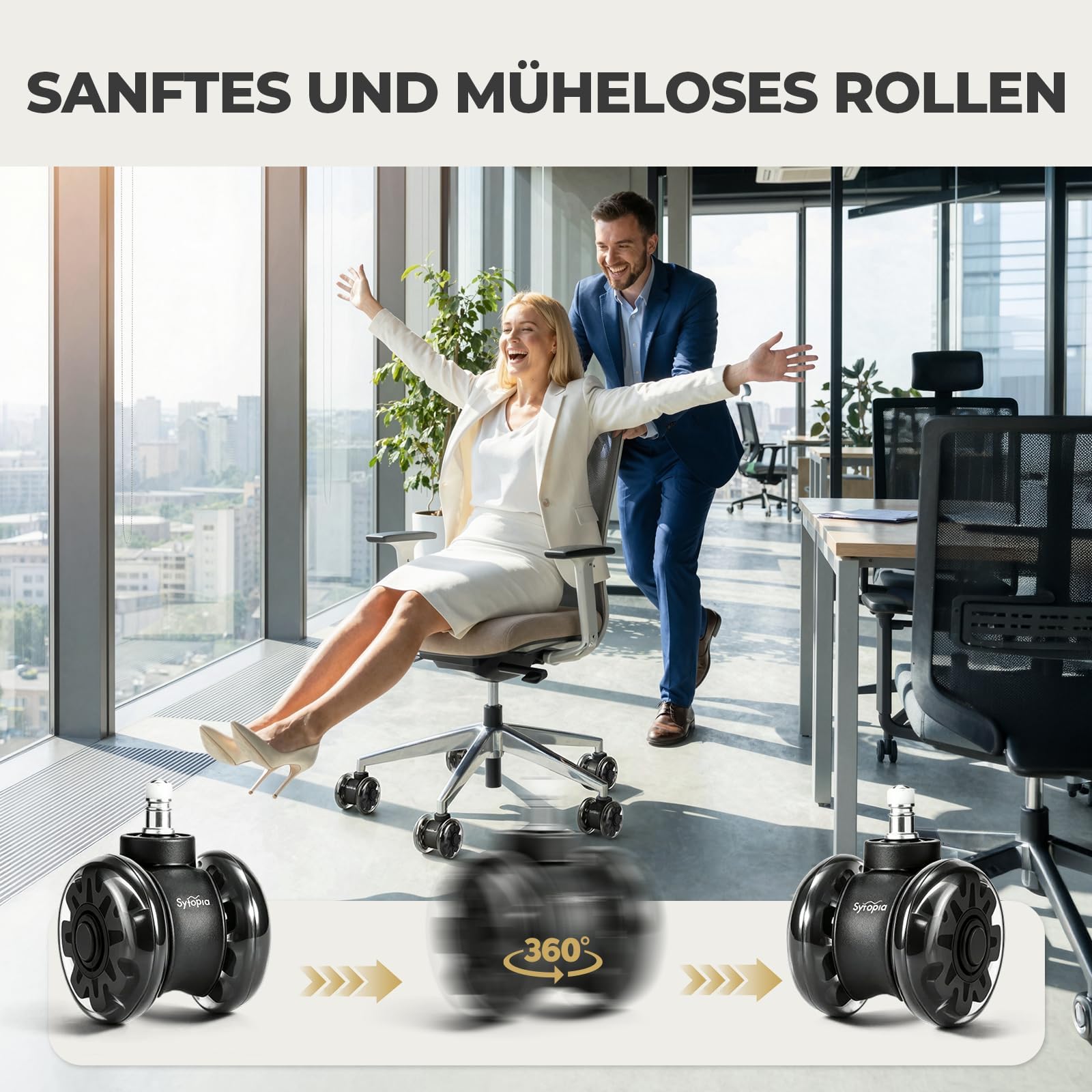 Sytopia Bürostuhl Rollen 11mm x 22 mm, 5er Set Rollen für Bürostühle, Hartbodenrollen für Bürostuhl Stuhlrollen Ersetzen Bodenschutzmatte