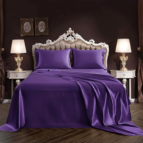 Miniatura 194 de SiinvdaBZX - Juego de sábanas de satén de tamaño individual, 3 piezas ultra sedosas, suaves, de satén verde salvia con bolsillo profundo, 1 sábana