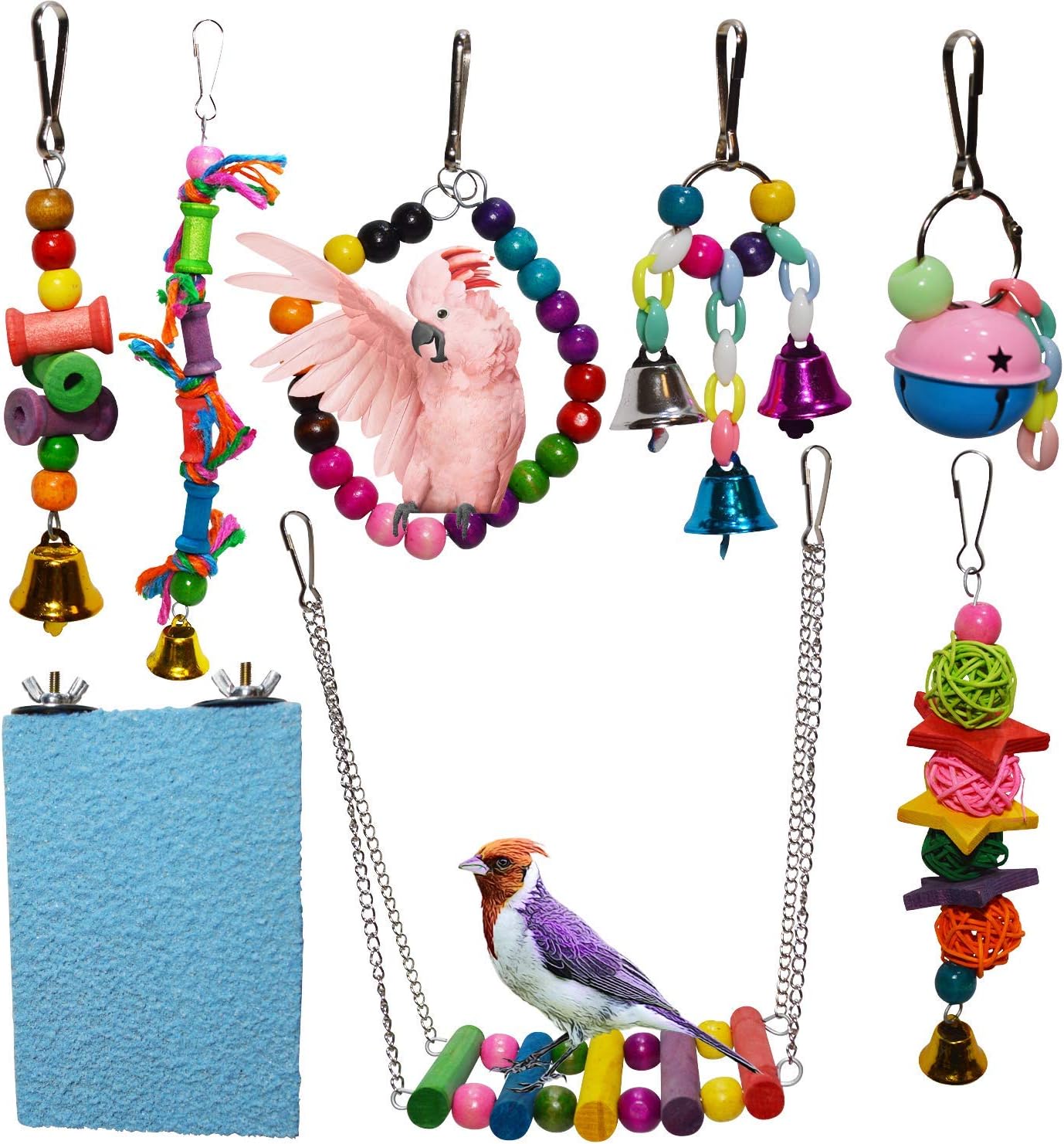 PERIQUITO 8 Pcs Bird Toys Parrot Toys Parakeet Toys for Small Birds Parrot Budgie Budgerigar Parakeet Love Bird Peony Cockatiel Toys…