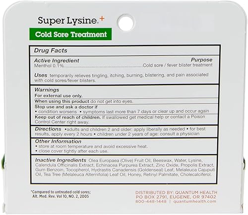 Miniatura 3 de Quantum SuperLysine+ Ungüento para tratamiento para el herpes labial, alivia el dolor, el ardor y la picazón, reduce el tiempo de curación a la