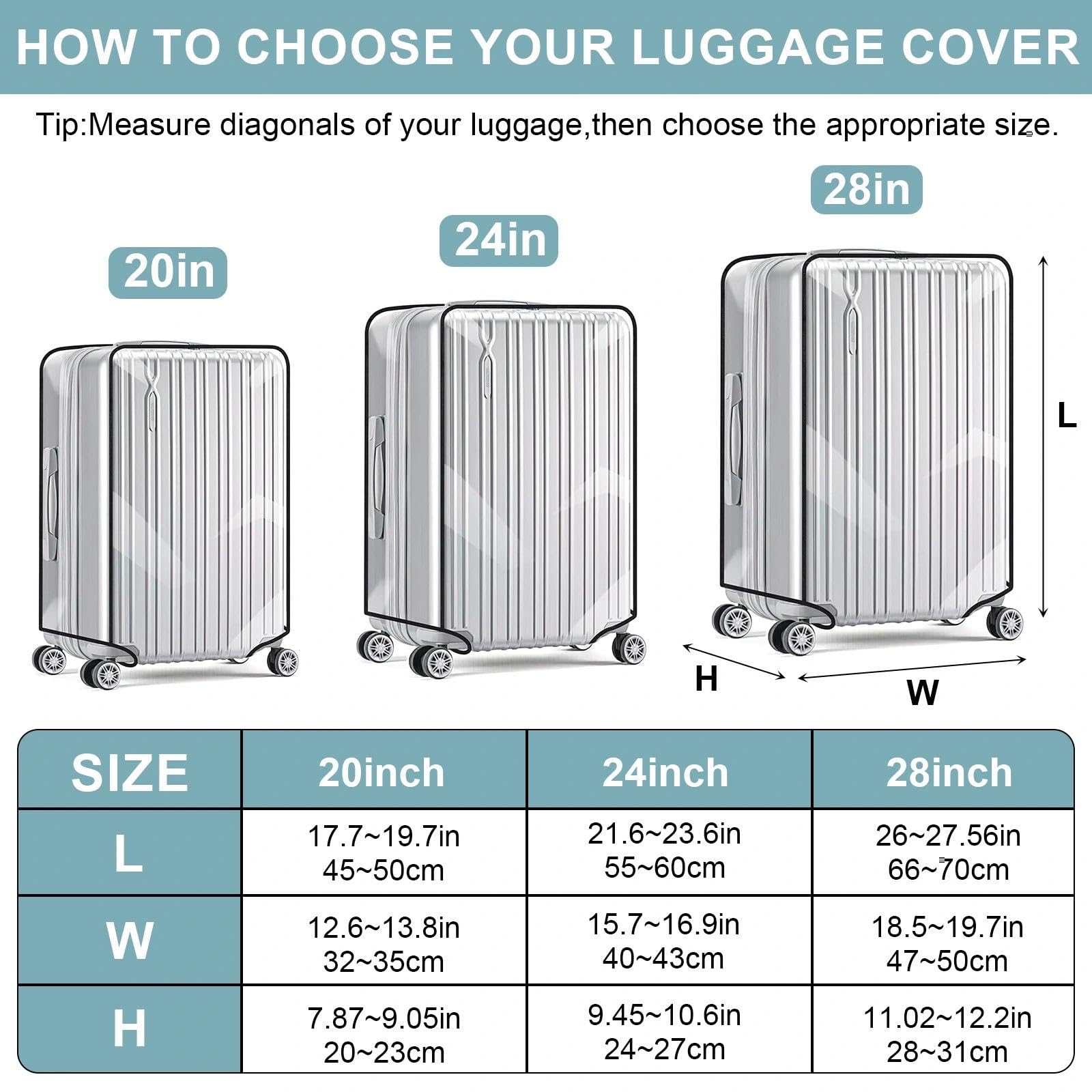 Lot de 3 Housses Protection Valise en PVC Transparent Etanche 20+24+28 Pouces Valise imperméable Protection Poussiere pour Trolley Voyage