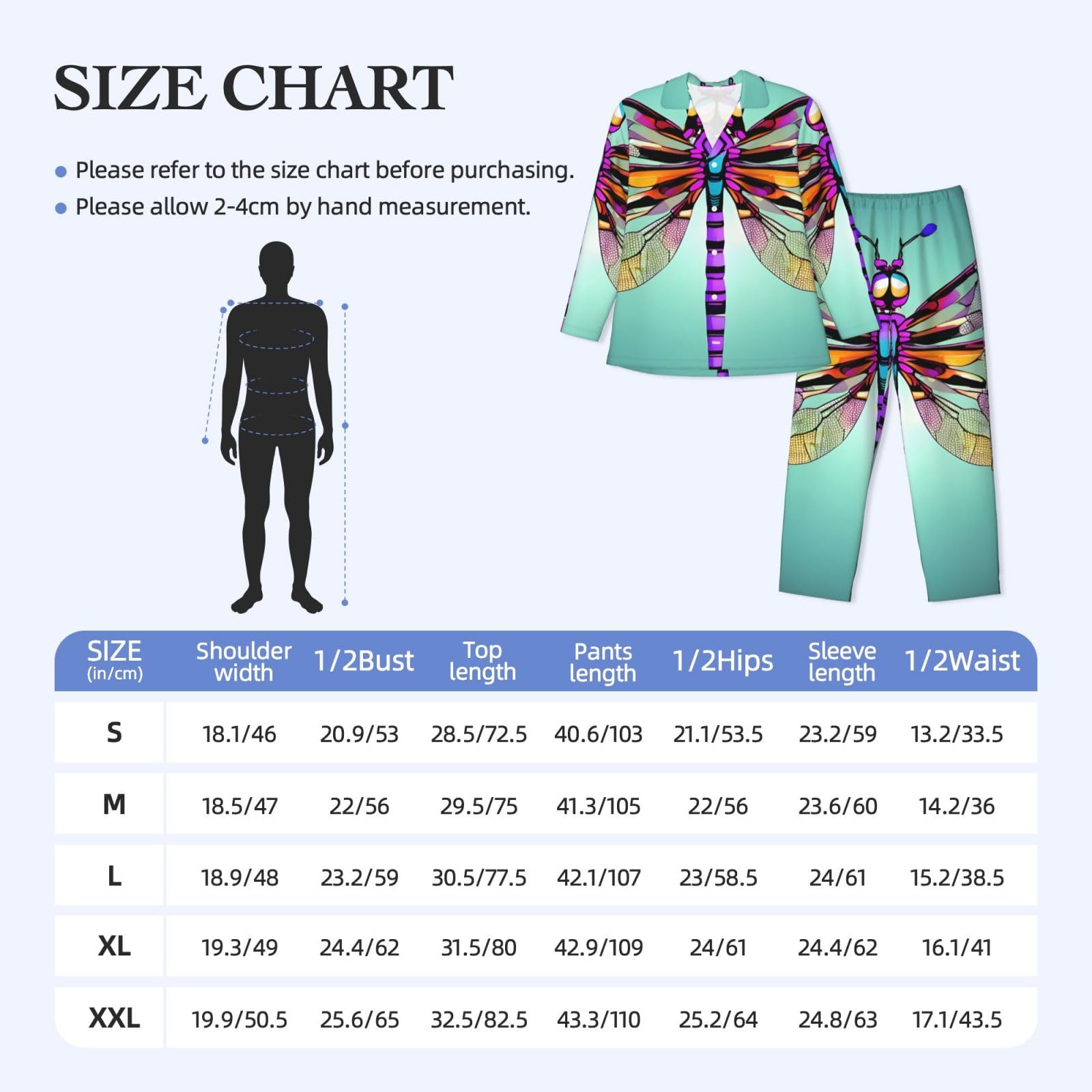 Herren-Pyjama-Set mit niedlichem Libellenmuster, langärmelig, zweiteilig, Hauskleidung, bequeme Nachtwäsche
