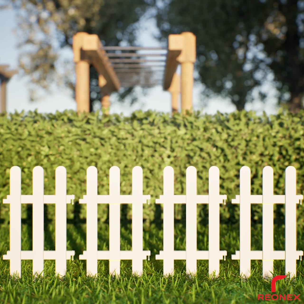 REONEX Garden Picket Fence - Trio - 2 Feet Height Tall - 4' 8" Running feet - White Color - Waterproof - Set of 4 Panels - Image 5 thumbnail