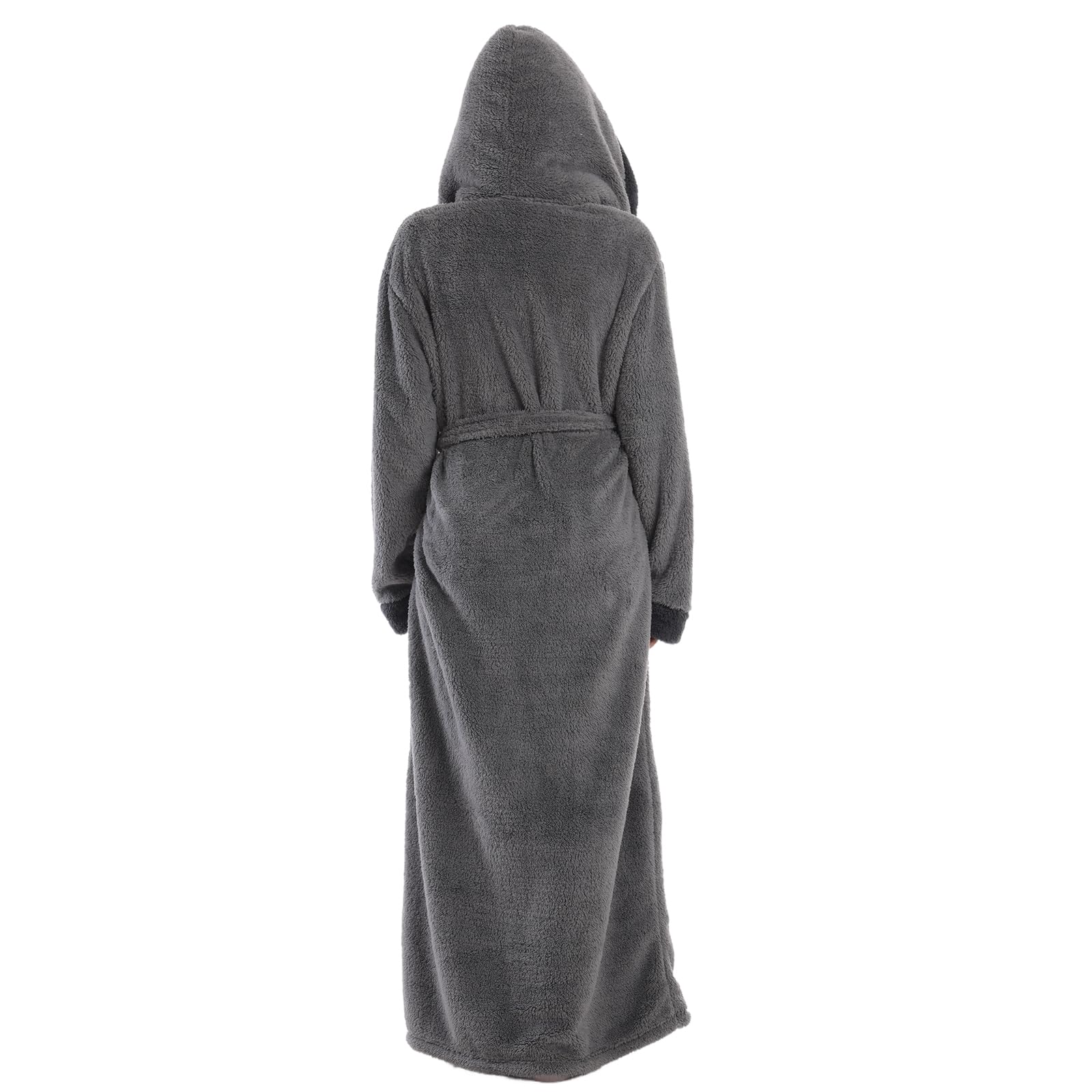 Gegeryozis Peignoir de Bain Homme Femme en Flanelle Polaire - Long et Chaud avec Capuche, Taille Unique pour Sortie de Bain, Spa, Maison - 2 Poches, Ceinture Ajustable