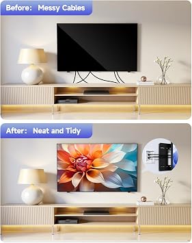 Wall Cable Concealer Kit, in Wall Cable Management Kit for TV, Recessed Outlet with Cable Management Box, in Wall Power Kit Hides TV Cords and Cables, Fits All Plugs, White