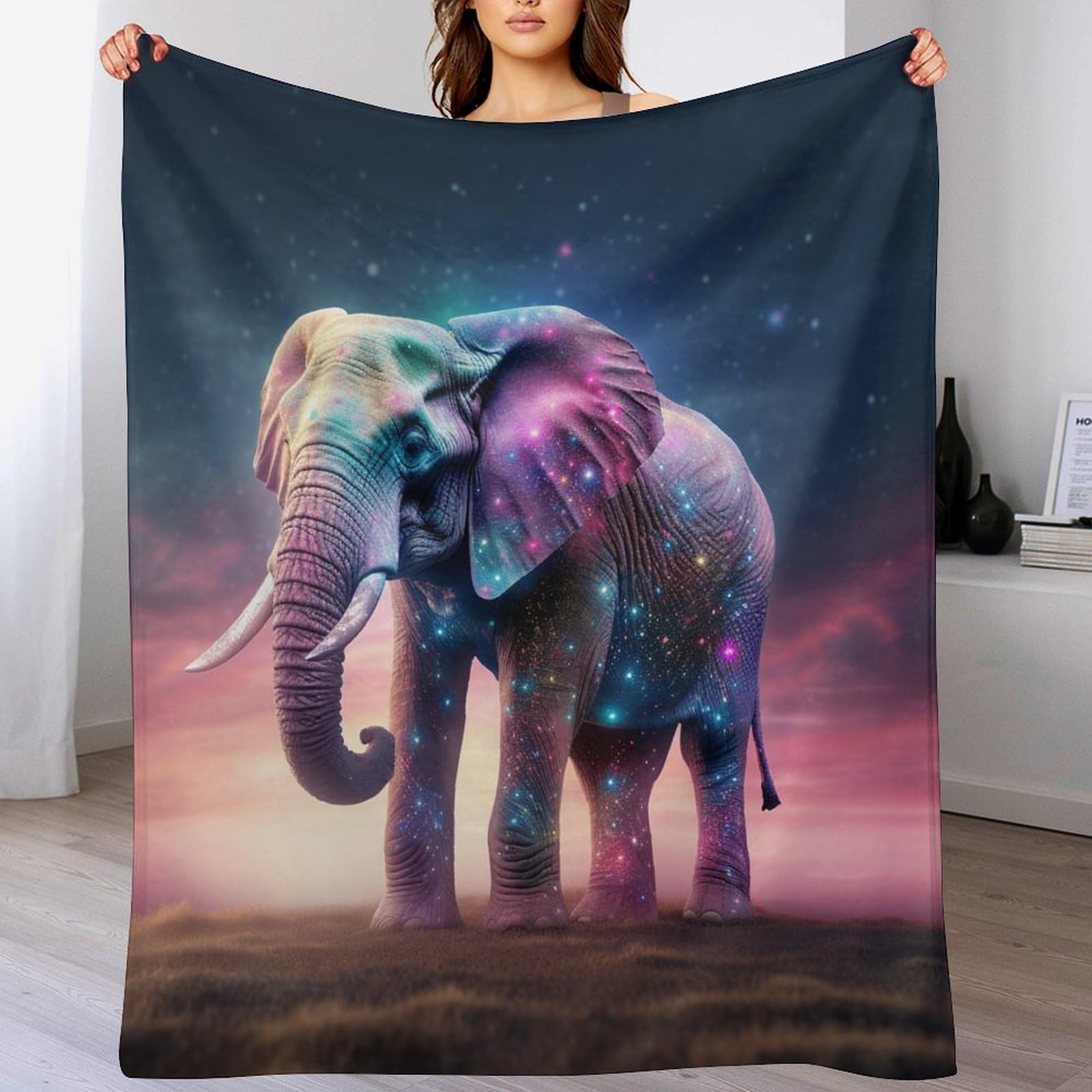 Manta cálida de forro polar para cama y sofá con imágenes 3D de elefante suave