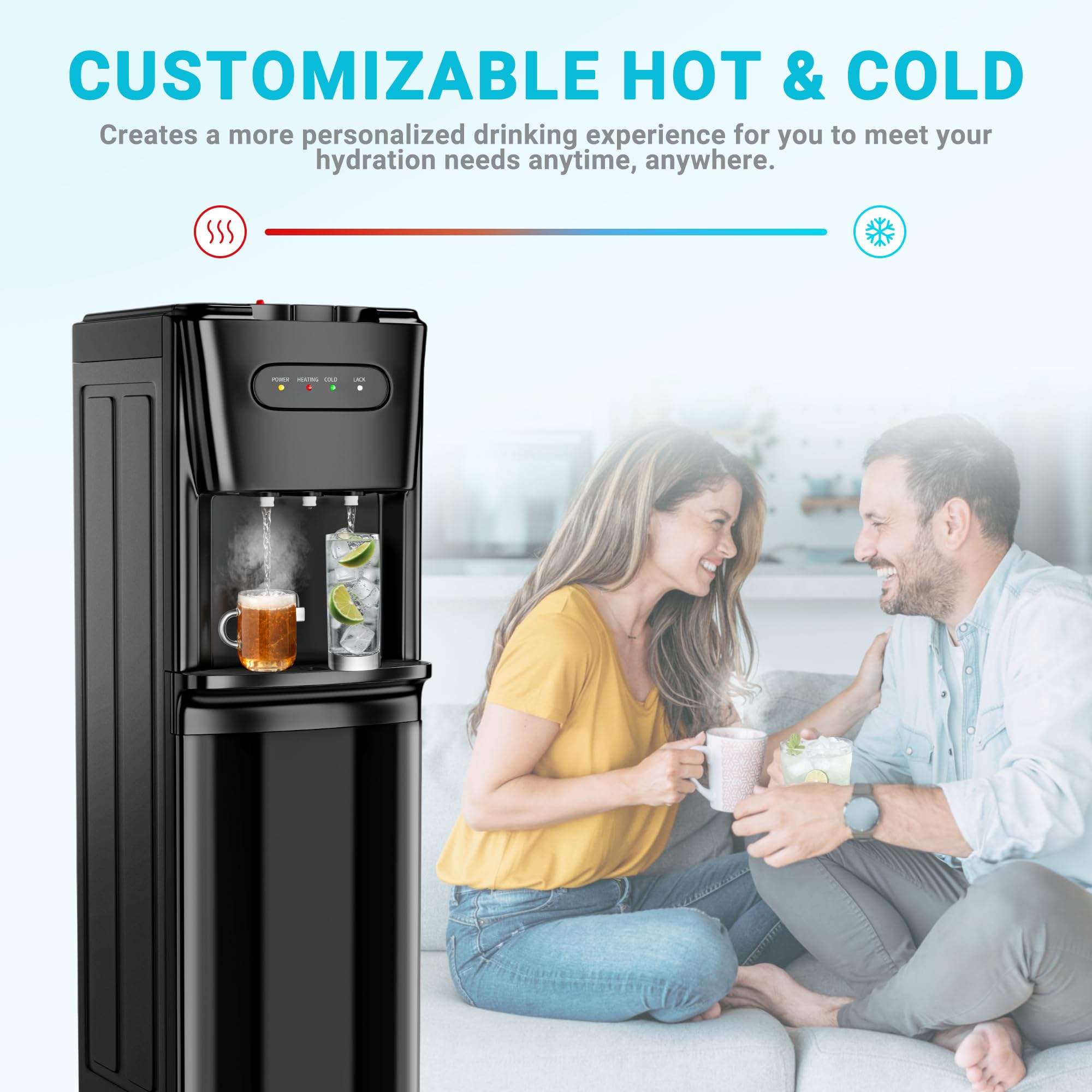 Manastin Bottom Loading Water Cooler Dispenser，3 Temperature Settings - Hot, Cold & Room, Empty Bottle Indicator, Child Safety Lock, Ideal for Office, Home, Living Room, Ink Black