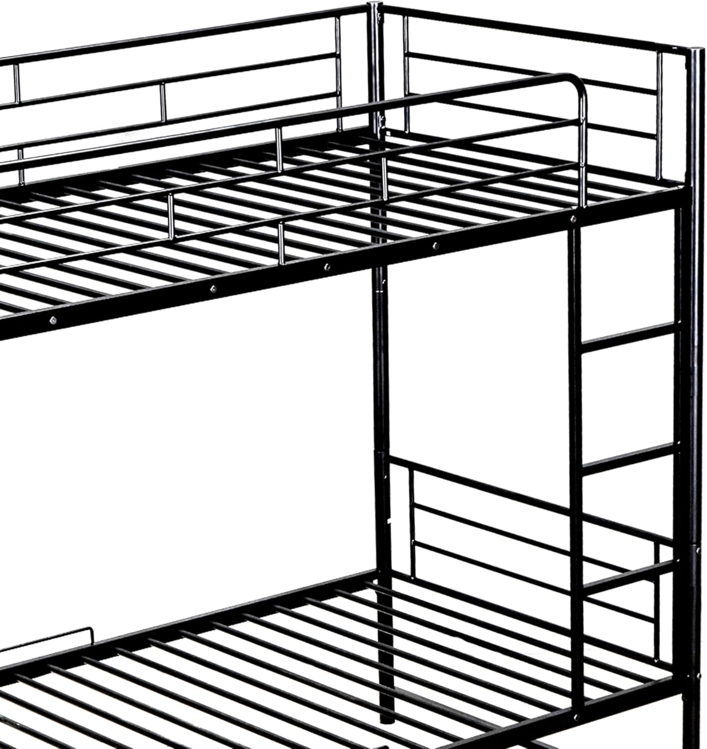 Twin Over Twin Metal Bunk Bed with Bottom Shelf and Built-in Ladder, Sturdy Steel Bunk Bed Frame with Guardrail, Separate into 2 Twin Beds for Girls Boys Teens Adults (Black-01, Twin Over Twin)