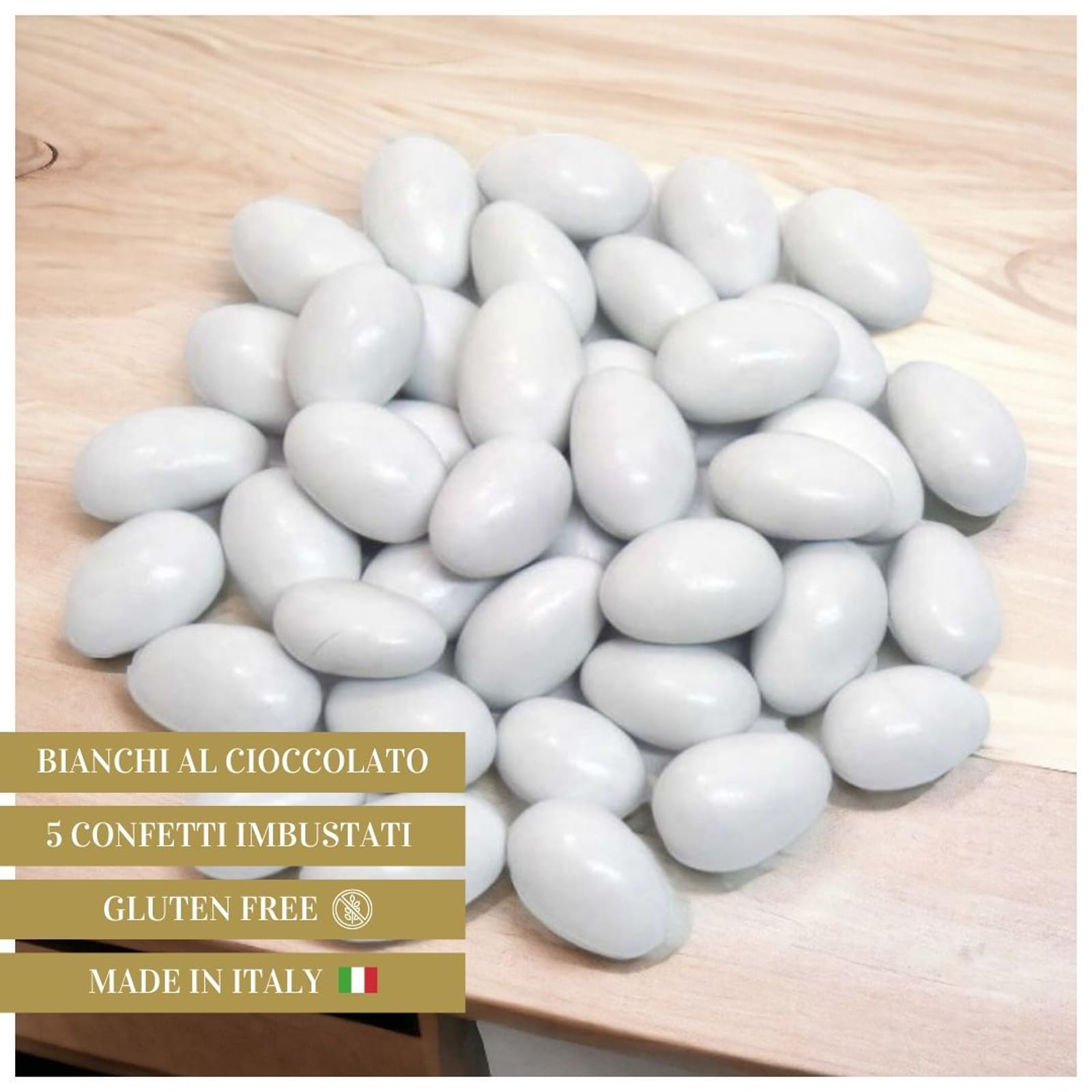Doni Bomboniere Lot de 12 sachets de baptême en blanc avec application en or et en bois, sainte famille, sachets de dragées, cartes personnalisables, dragées, communion pour enfant
