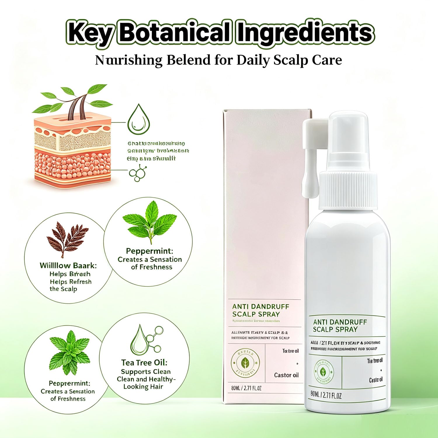 Anti-Schuppen-Juckreiz-Linderung Kopfhautnebel, beruhigendes, schuppiges Kopfhautspray, sanfte, nährende Leave-In-Kopfhautbehandlung für trockenes, juckendes Haar (3pcs)