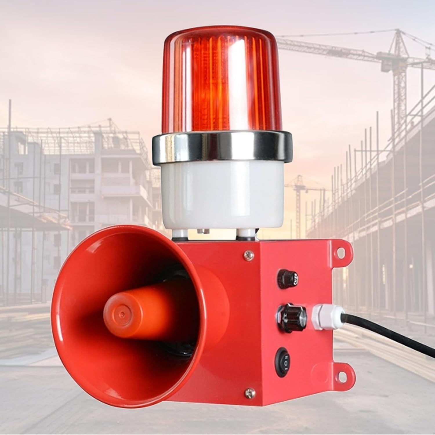 120dB Industrial Alarm Siren with LED Warning Signal Light for Ports, Railways, Factories, Schools & Shopping Malls - Loud Horn for Safety Alerts,AC110V