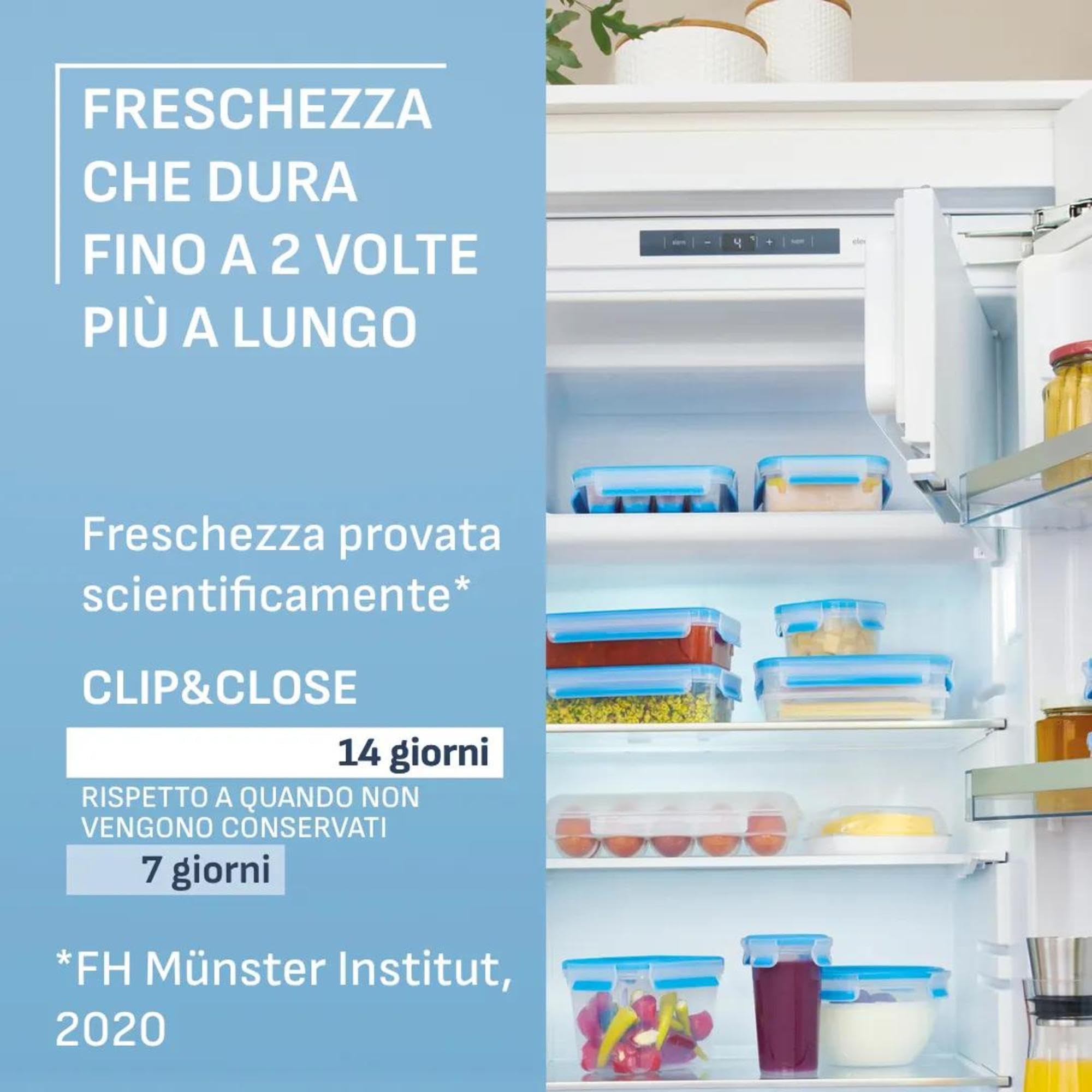 Emsa Clip & Close Conservazione Alimenti Freschi, Set Mealprep, Contenitori Ermetici per Alimenti, A Prova di Perdite, Igienici, 6 x 0.8L, N1031950