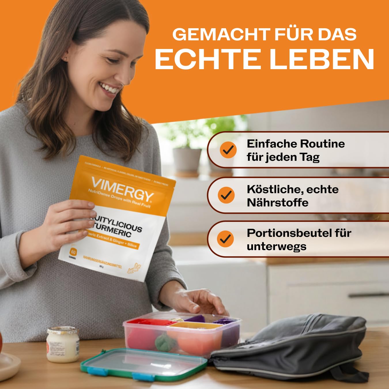 Vimergy NutriDense Fruitylicious Turmeric – Kurkuma + Ingwer Fruchtbissen (kaubar) – glutenfrei, ohne künstliche Süßstoffe, Nahrungsergänzung, 60 Stück (30 Portionen)
