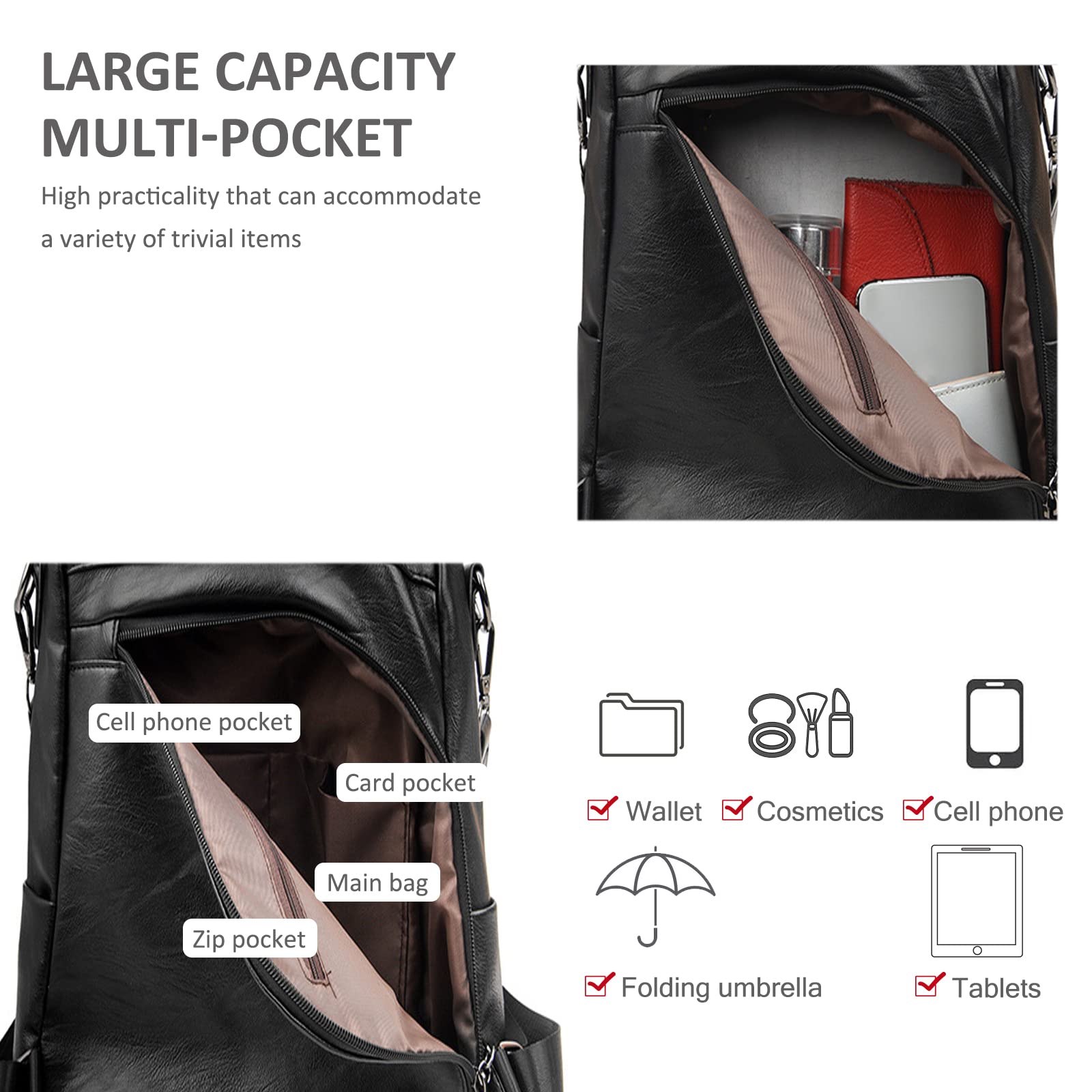 NICOLE & DORIS Mochila Mujer Mochila Antirrobo Impermeable Bolso Mochila de Cuero PU Mochila Universitaria Mochila Escolar Bolsos Bandolera Mochila de Viaje Compras
