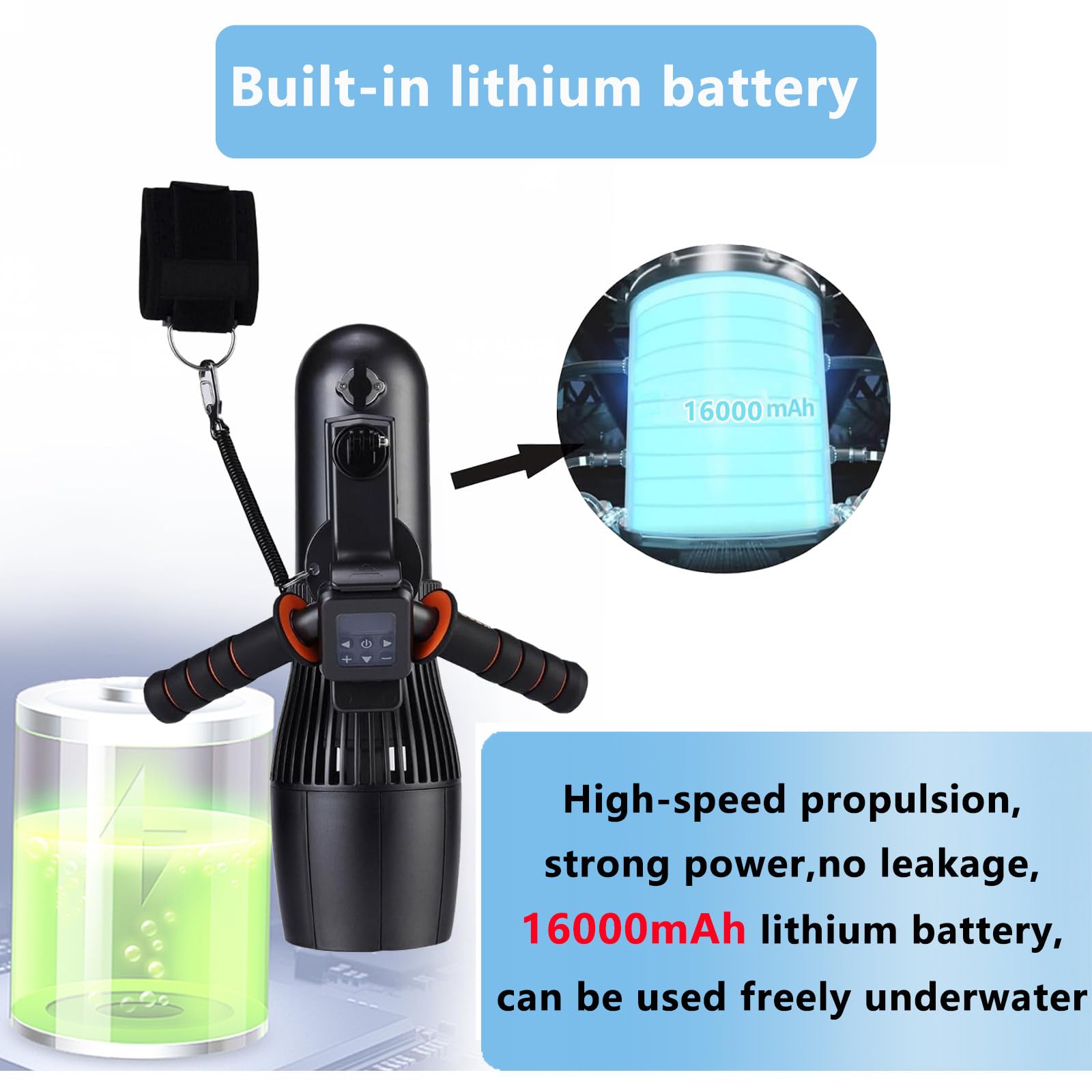 Moto d'acqua elettrico subacqueo da 700 W, 3 m/s, scooter acquatico da 16000 mAh, 180-60 minuti, propulsore subacqueo con motore brushless per piscina marina (standard + maniglia + kit SUP)
