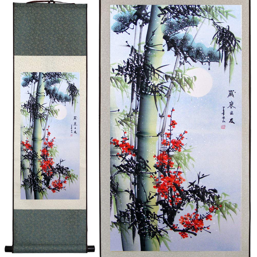 Asian Silk Scroll & Picture Scroll & Wall Scroll Calligraphy Hanging Artwork