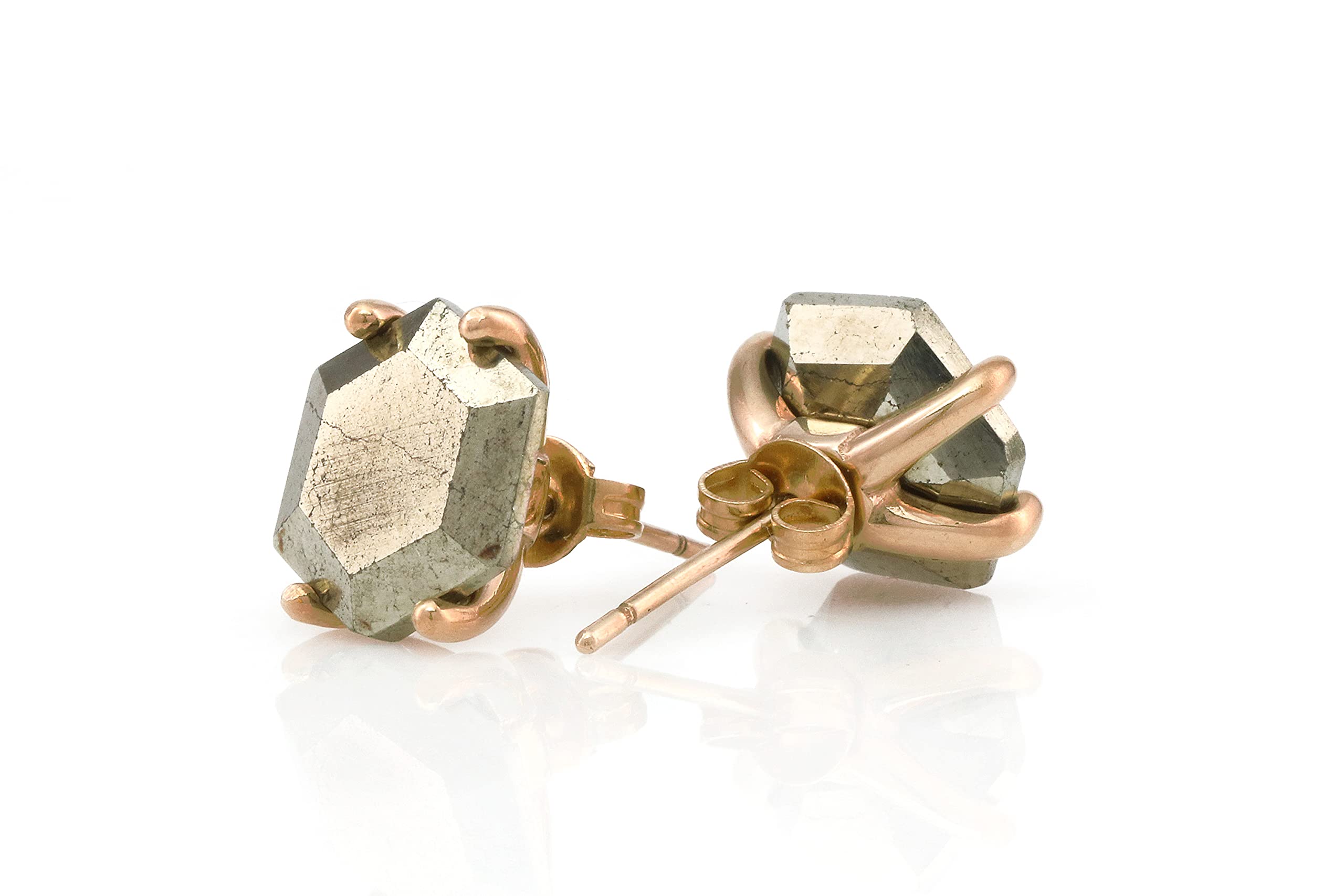 Boucles d'Oreilles en Pyrite de Fer - Boucles d'Oreilles Géométriques pour Femmes - Bijoux de Mode Artisanaux, Bijoux en Pierres, Bijoux Cadeaux - avec Boîte Fantaisie