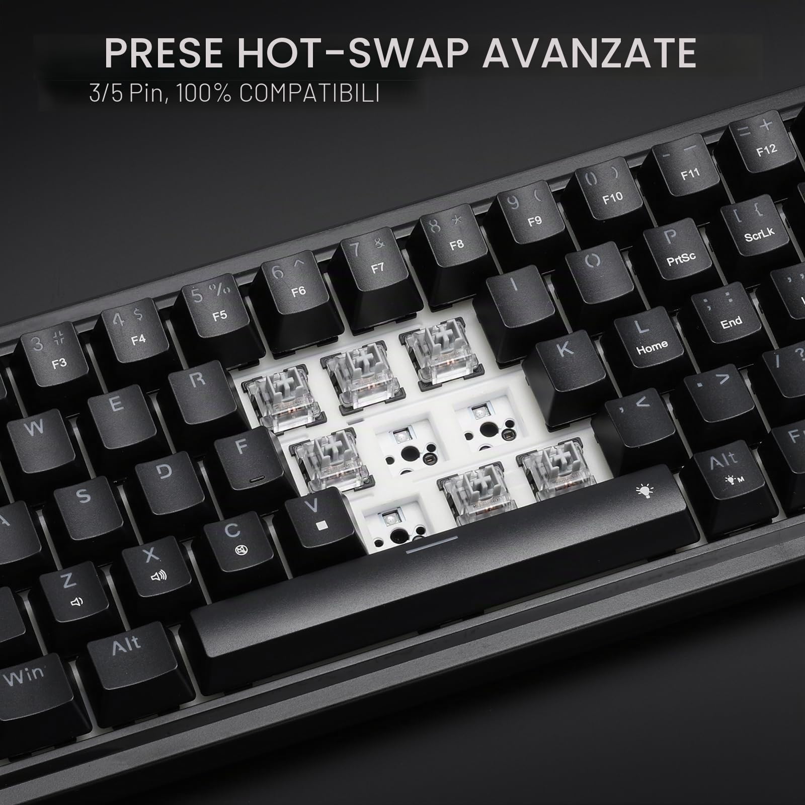 Redragon K709 Tastiera da Gioco RGB Cablate 65%, Meccanica Hot-Swap 68 Tasti, Smorzamento Rumore a 3 Strati, US Layout