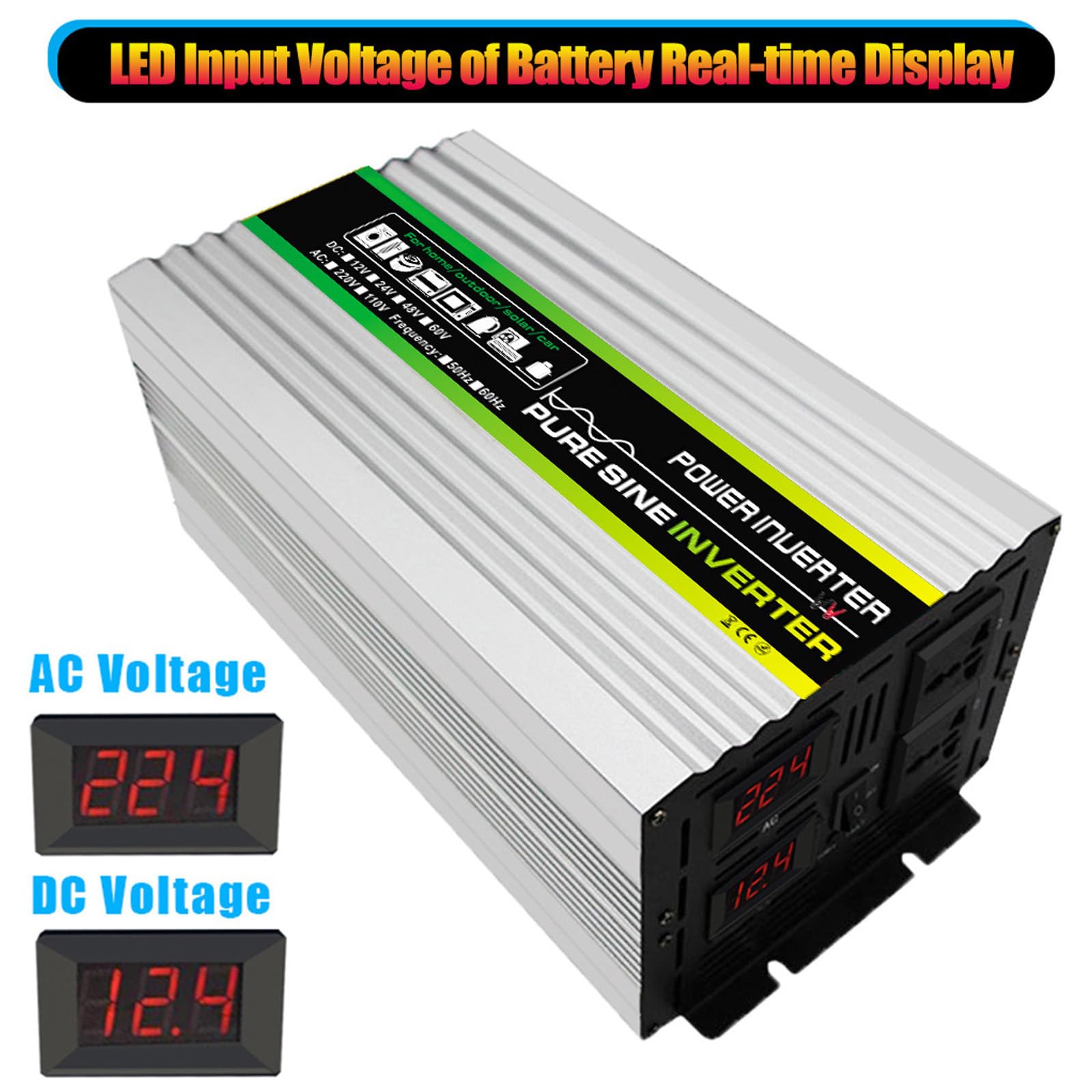Falownik 3000W Przetwornice Samochodowe Do Pojazdów Ciężarówka Z Portem ładowania USB,Przetwornica 12V/24V/48V/60V Na 220V Przetwornica Z Gniazdami Prądu Przemiennego Inwerter(Size:60V)
