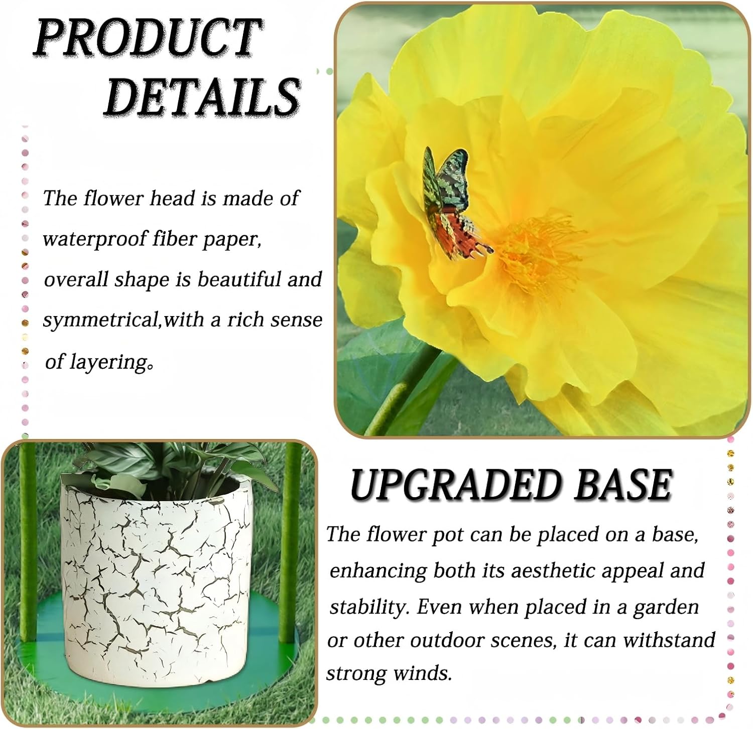 5.8 Ft Giant Artificial Flowers,Large Paper Flower,Huge Poppy Flowers Decoration for Wedding,Hotel,Office,Window Display and Home Farmhouse Decor(Yellow) - Image 4