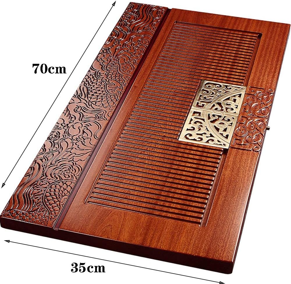 Tea Sets Retro Style Saucer Carved Dragon Design Chinese Kung Fu Tea Tea Tray for Home and Office Use Tea Plates (Color : Brown, Size : 70x35cm) (Brown 85x45cm)