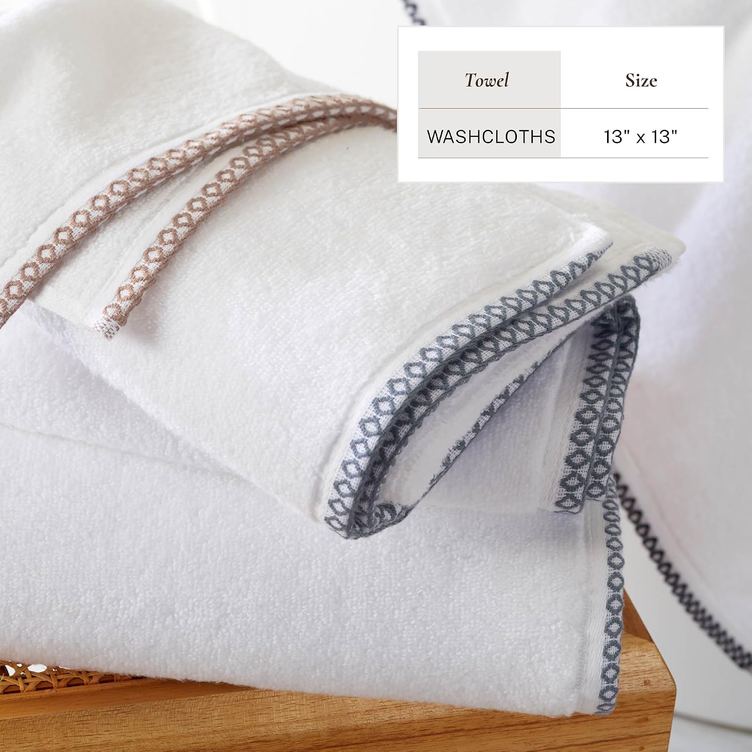 Great Bay Home Blue/White Washcloth Set - Ultra-Soft Cotton, Boho-Chic Border Design - 12 Washcloths (13" x 13") - Absorbent, Quick-Dry, Lightweight Bathroom Towels