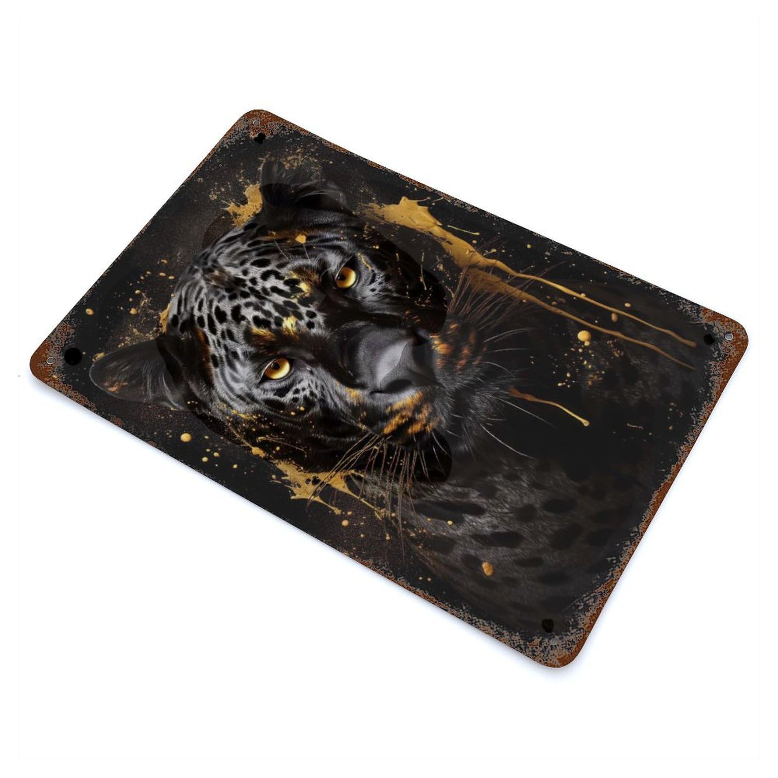 Black Jaguar in Golden Ink Vintage Rust Metal Sign 11.8"x7.9", for Basement, Hobby Room And Garage Decor, Farmhouse Wall Decor