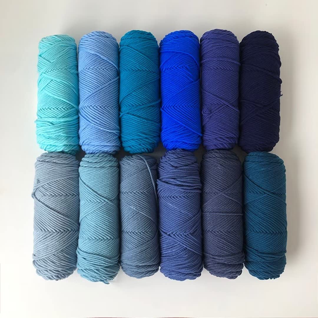Farbiges Strickgarn, Tufting- und Häkelgarn, Acryl-Polyester-Baumwoll-Mischgewebe, 100 g/200 g Rollen, 8 Stränge, mehrfarbig(12 Rolls-blue,100g/roll)