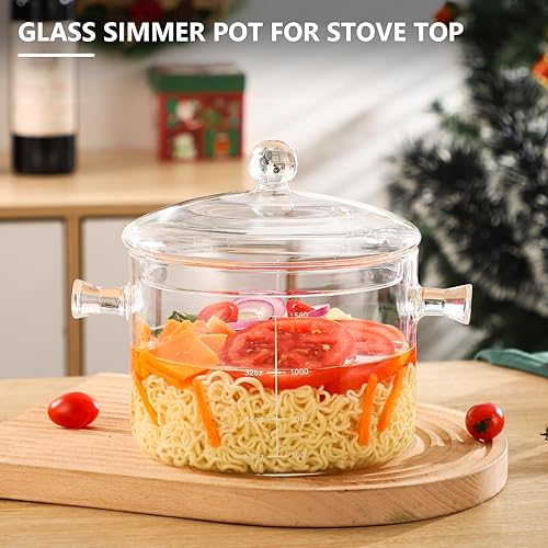 Miniatura 7 de Ollas de vidrio para cocinar en la estufa olla de vidrio resistente al calor de 60 onzas con escala y tapa de precaja, olla de vidrio para estufa,
