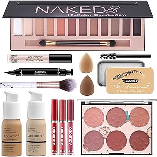 Professional Makeup Kit Set,All in One Makeup Kit for Women Full Kit, Includes 12 Colors Eyeshadow Palette, Liquid Foundation & Concealer,Liquid Lipstick,Face Blush,Makeup Brush, Makeup Sponge, Eyebrow Soap, Winged Eyeliner Stamp,Makeup Gift Set for Women, Girls & Teens