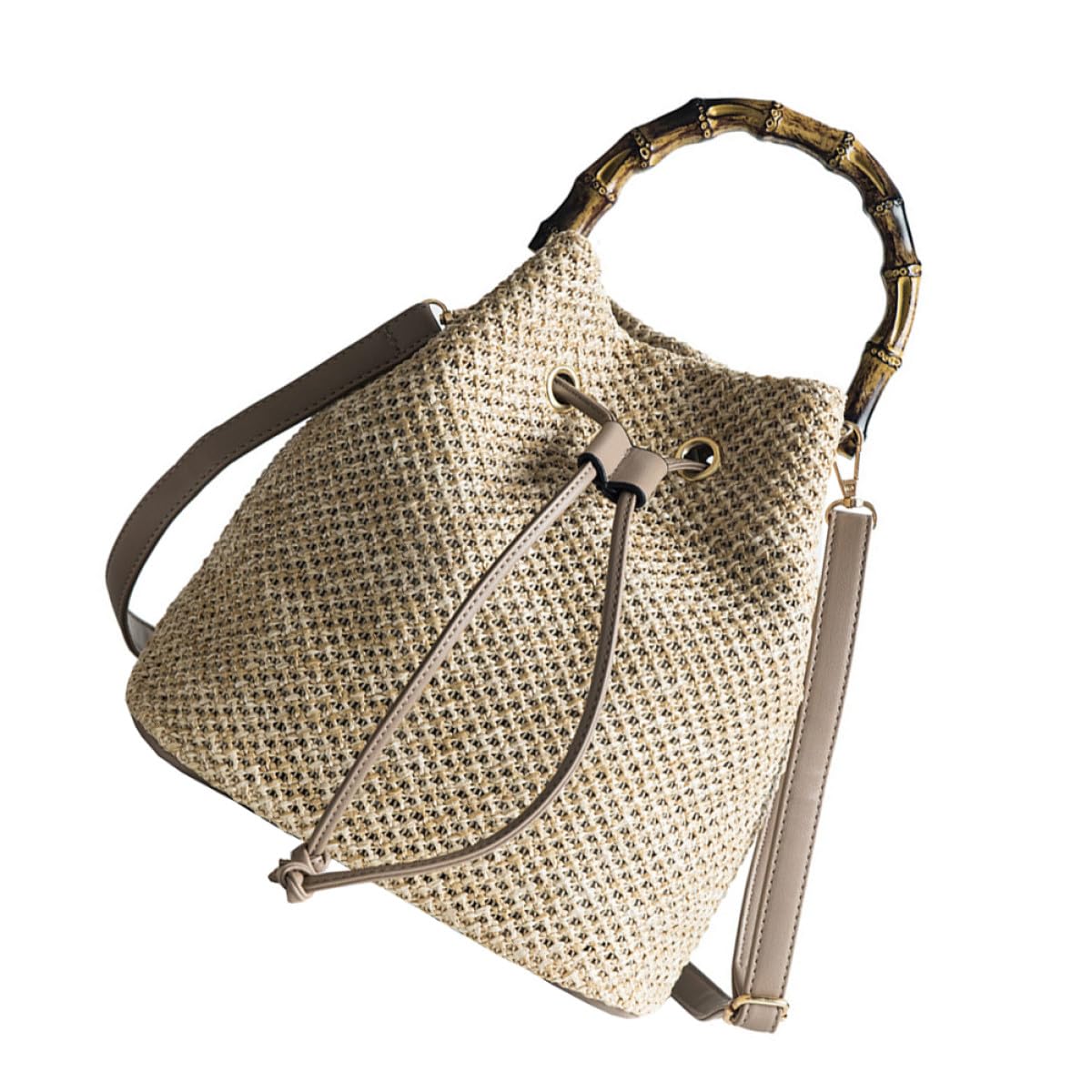 Borsa Secchiello Donna a Mano in Lino e Poliestere, Khaki | Stile Semplice e Generoso, per Scuola e Party, Borsa Intrecciata Fashion