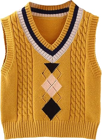 Girls Boys Argyle Sweater Vest Cotton School Uniform Knit Vest Jumper Waistcoat Pullover Top Sweater Knitwear