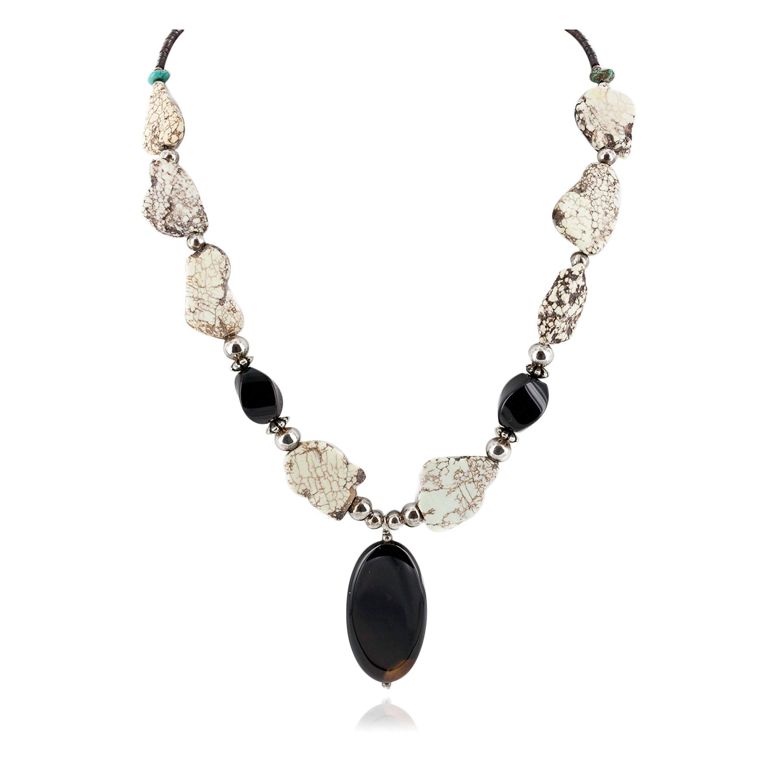 $330Tag Certified Silver Navajo White Howlite Onyx Native American Necklace 15778-39 Made by Loma Siiva