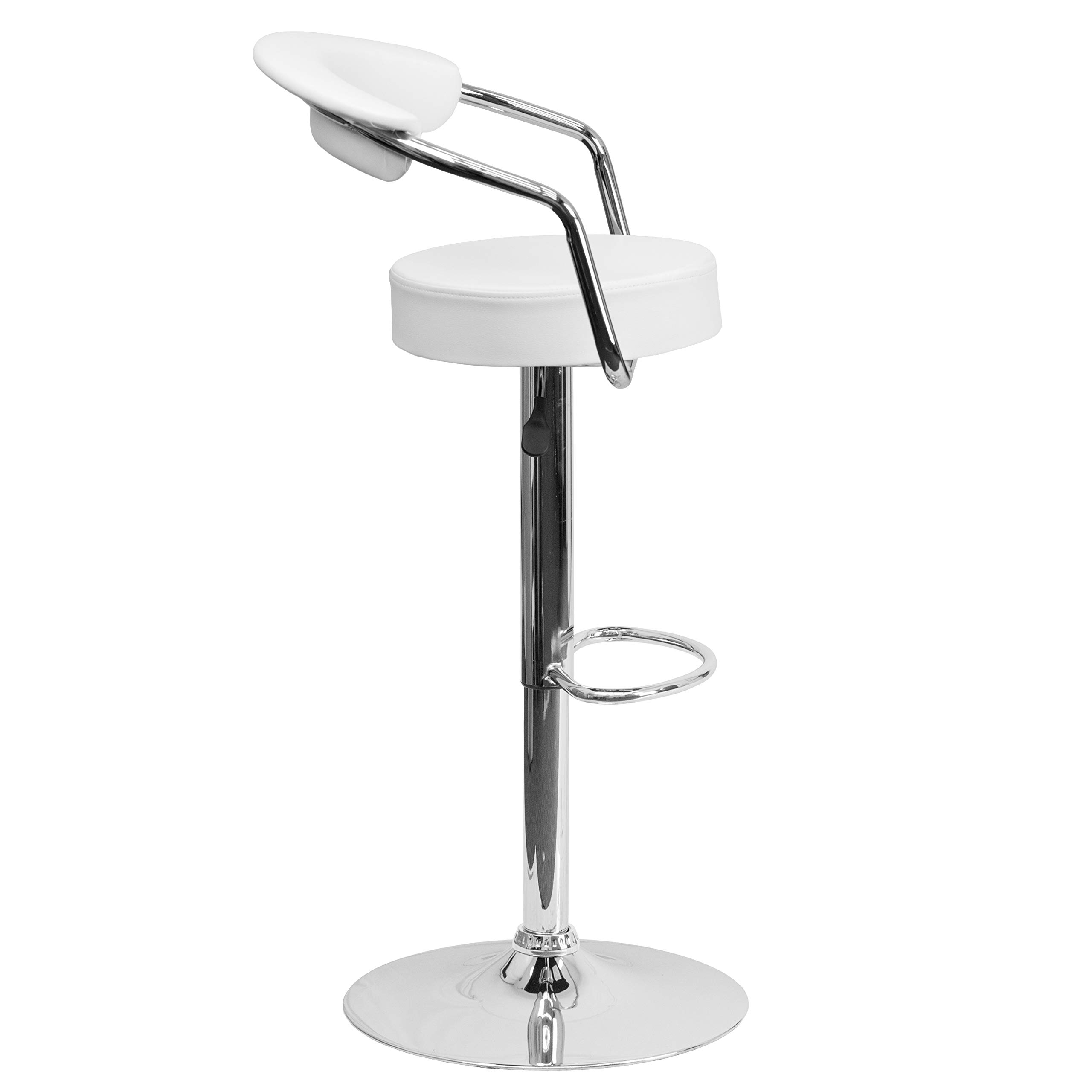 Flash Furniture Taft - Sgabello da Bar Moderno in Vinile, Altezza Regolabile, con braccioli e Base cromata, Confezione da 2, Colore: Bianco