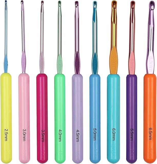 Aeelike Crochet Hooks Set, Ergonomic Crochet Hooks Sets for Beginners, Lightweight Plastic Handled Crochet Hook Set, 2.5-6.5 mm Metal Aluminium Crochet Needles, Crochet Set for Beginners Adults/Kids