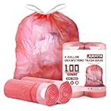 4 Gallon Trash Bags Drawstring 100 Count, JUKFITA Extra Strong Small Garbage Bags, Unscented Trash Can Liners for Bathroom Restroom Office Kitchen, Red