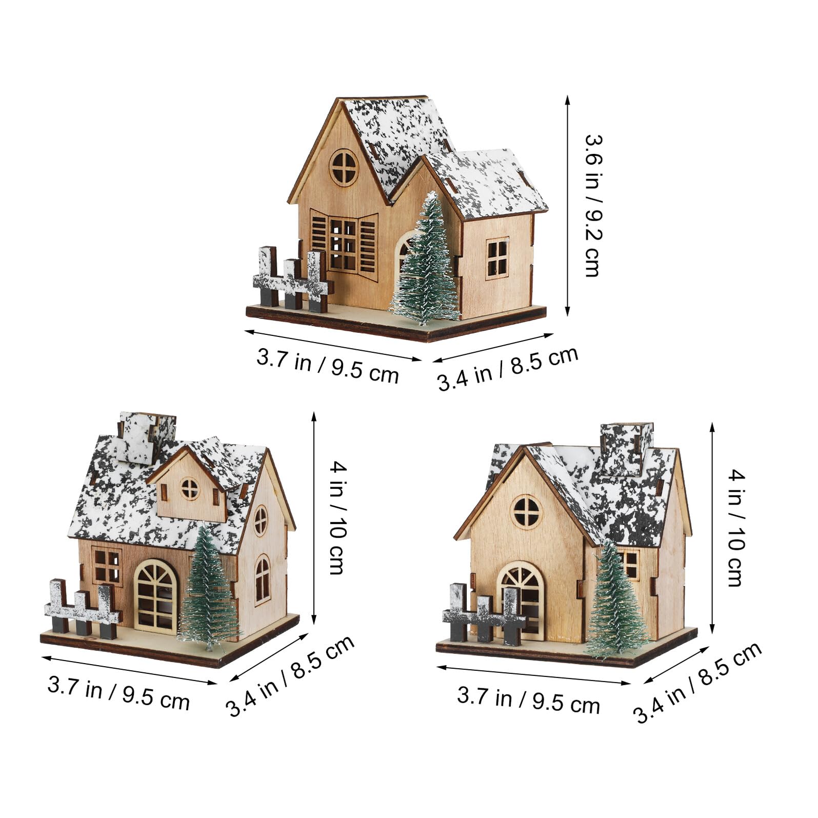 iplusmile 3pezzi Casette di Natale in Legno Luci LED Set di Villaggi Natalizi Decorazioni Artigianali Case in Miniatura Esposizione di Villaggi Natalizi