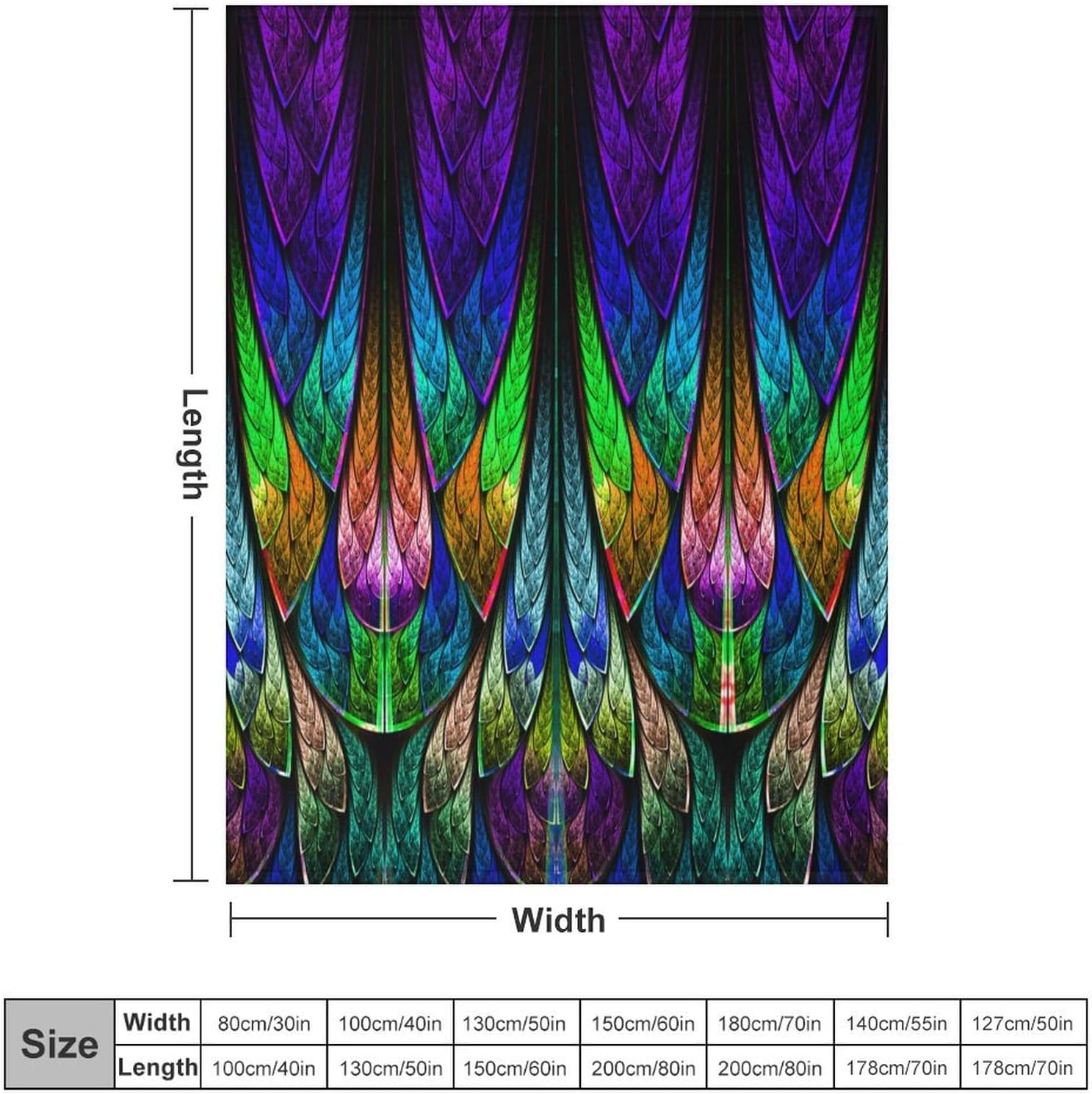 Abstract Glass Print Blanket，Fractal Pattern in Stained Glass Style Throw Blanket for Farmhouse Home Sofa Couch Chair Livingroom Bedroom 60"x80"