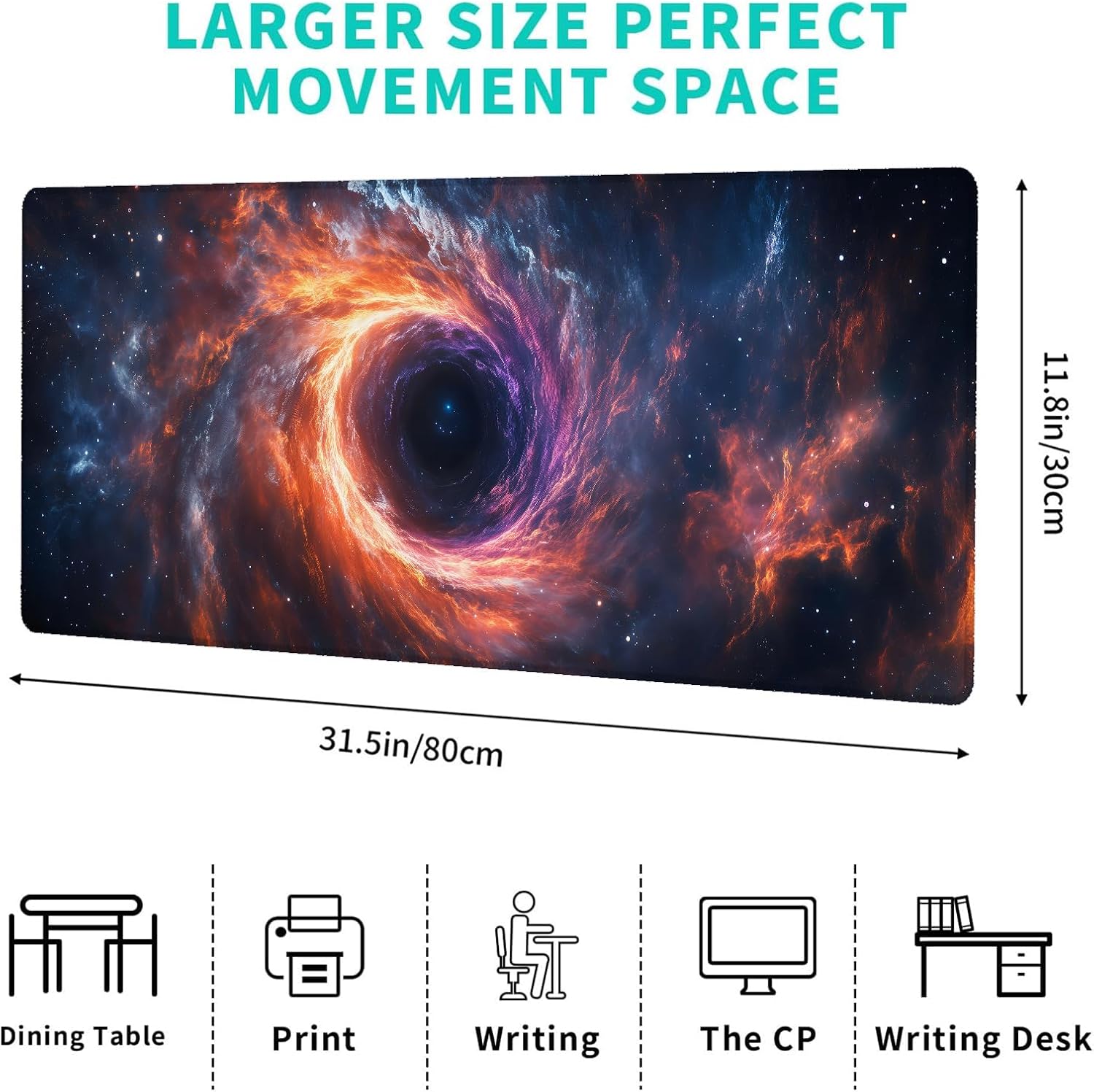 Galactic Black Hole Gaming Mouse Pad – 12x31.5in Non-Slip Rubber Desk Mat with Cosmic Space Design – Large Extended Mousepad for Office Home – Deskmat Gifts for Astronomy Sci-Fi Lovers Decor