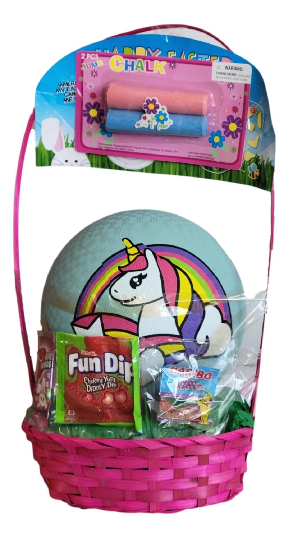 Prefilled Unicorn Playground Ball Easter Basket with Sidewalk Chalk